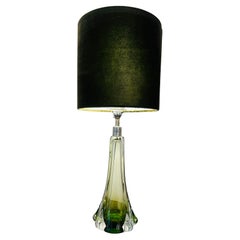 Lampada da tavolo in vetro verde e cristallo trasparente firmata Val Saint Lambert, Belgio, anni '50