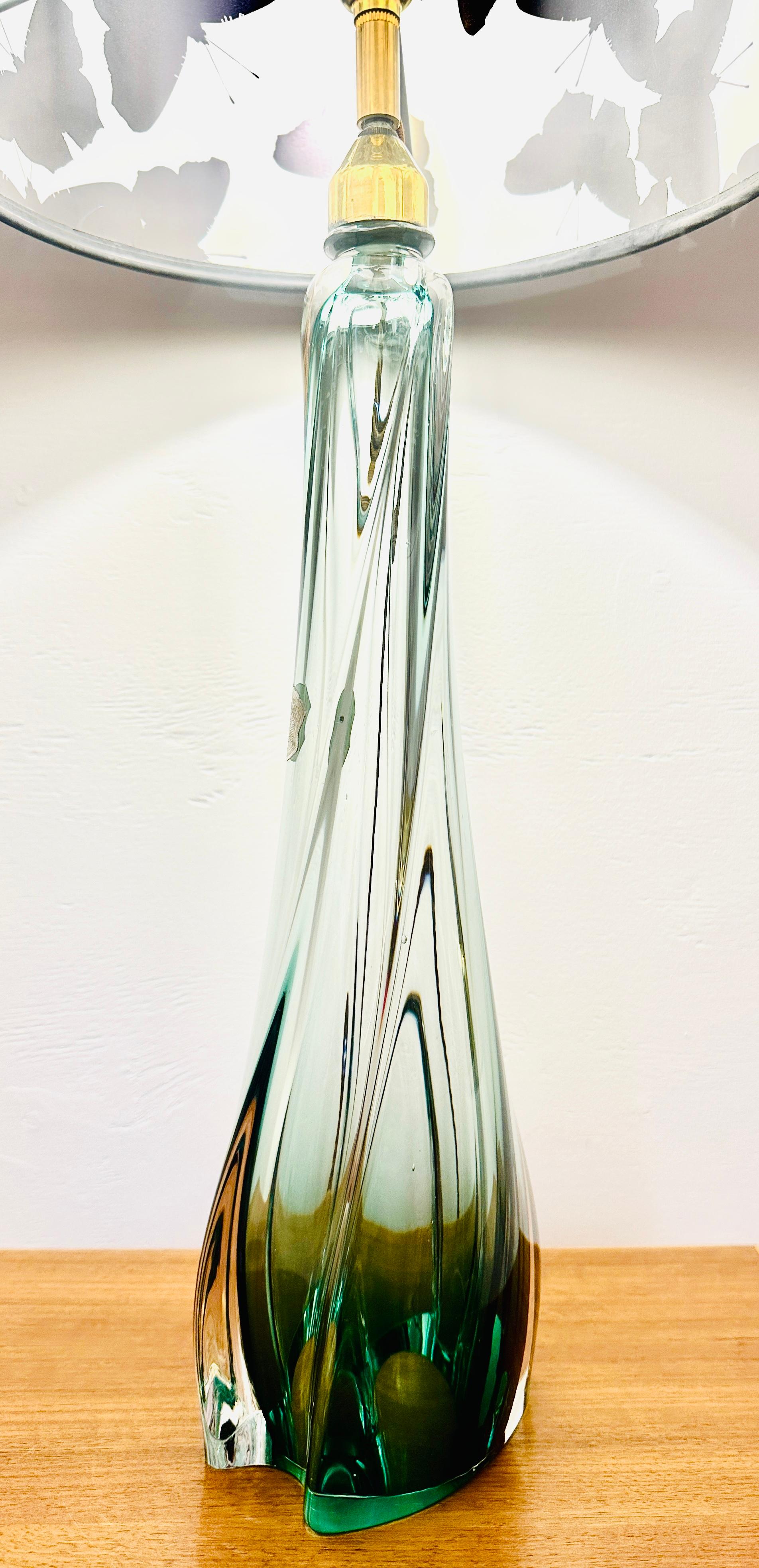 Tischlampe aus grünem und klarem Kristallglas, Belgien, Val Saint Lambert, 1950er Jahre im Angebot 2