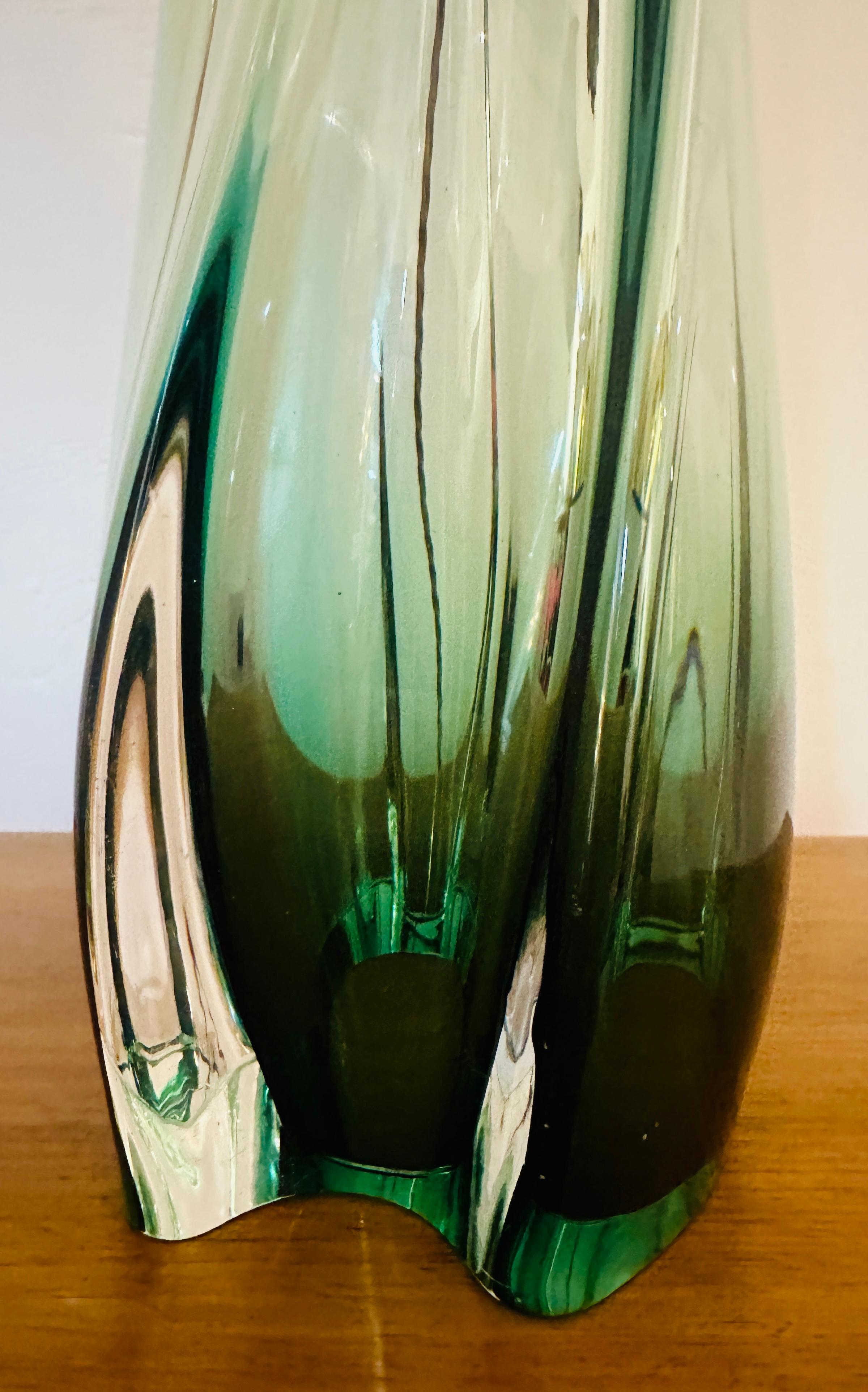 Tischlampe aus grünem und klarem Kristallglas, Belgien, Val Saint Lambert, 1950er Jahre im Angebot 4
