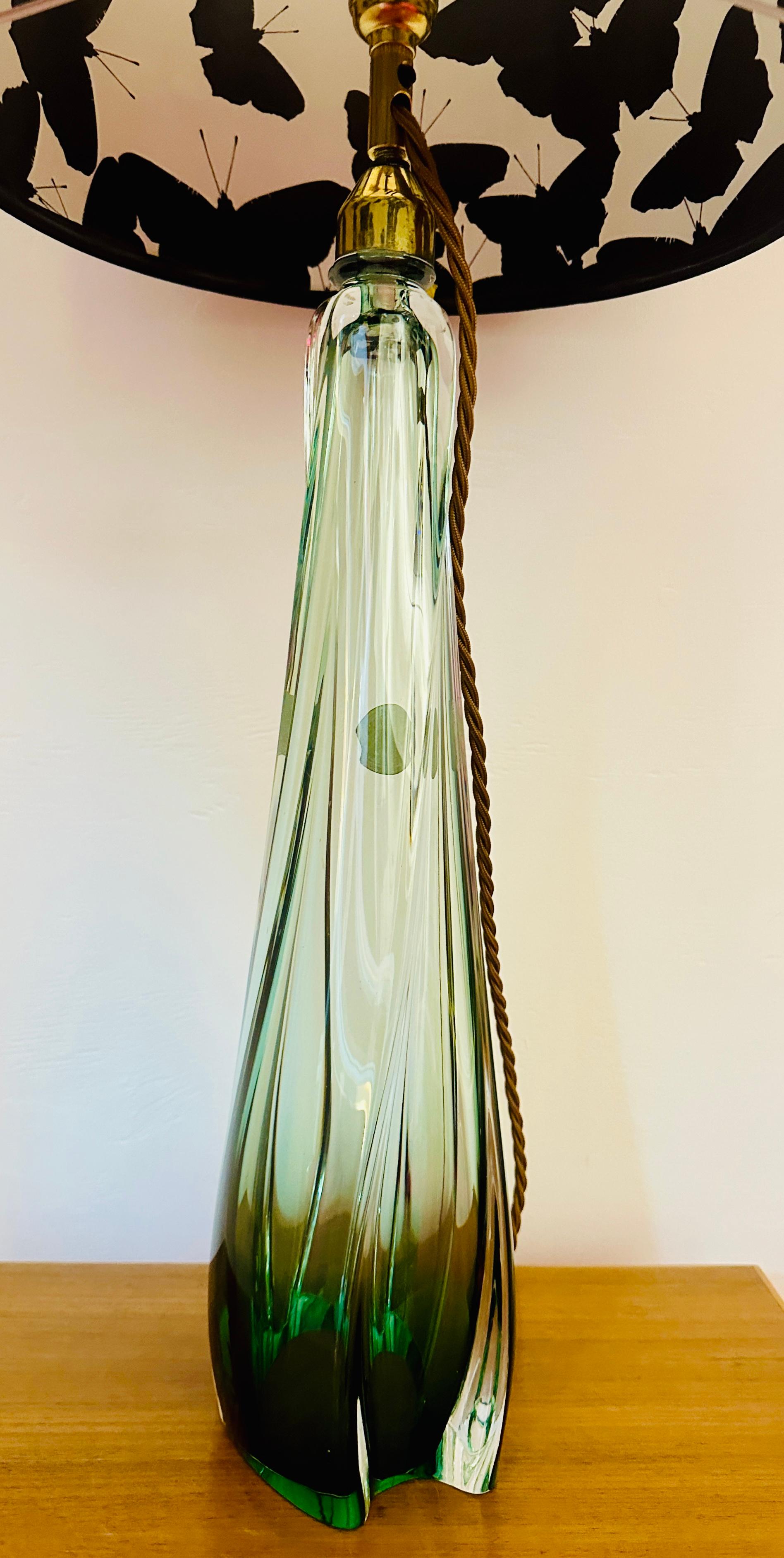 Tischlampe aus grünem und klarem Kristallglas, Belgien, Val Saint Lambert, 1950er Jahre im Angebot 5