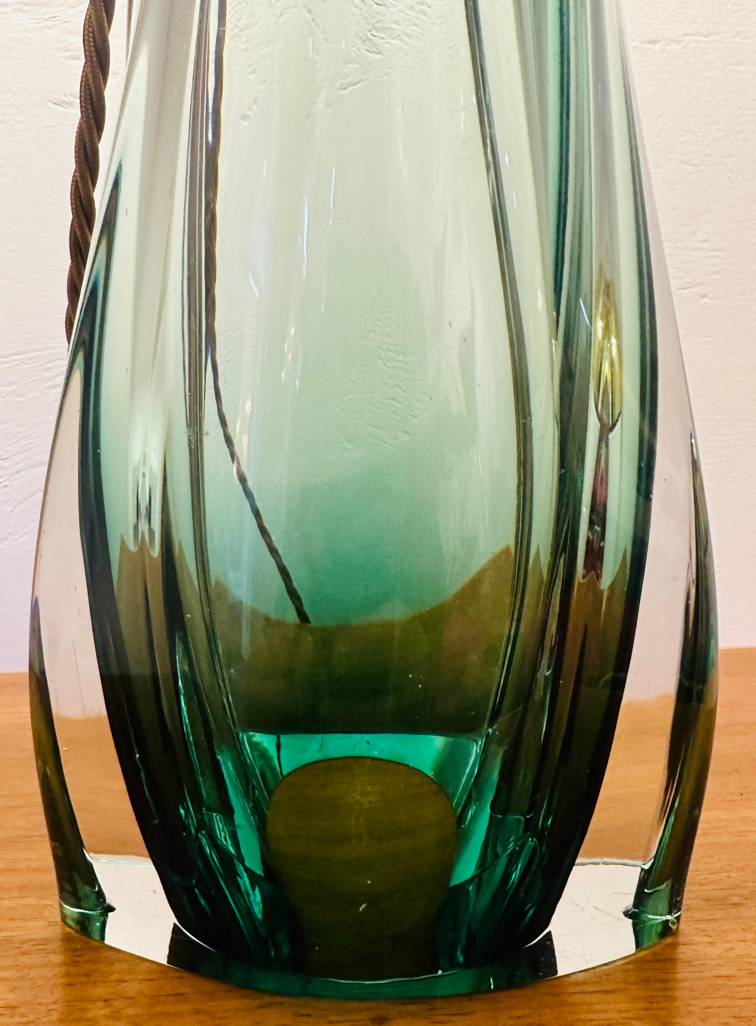 Tischlampe aus grünem und klarem Kristallglas, Belgien, Val Saint Lambert, 1950er Jahre im Angebot 6