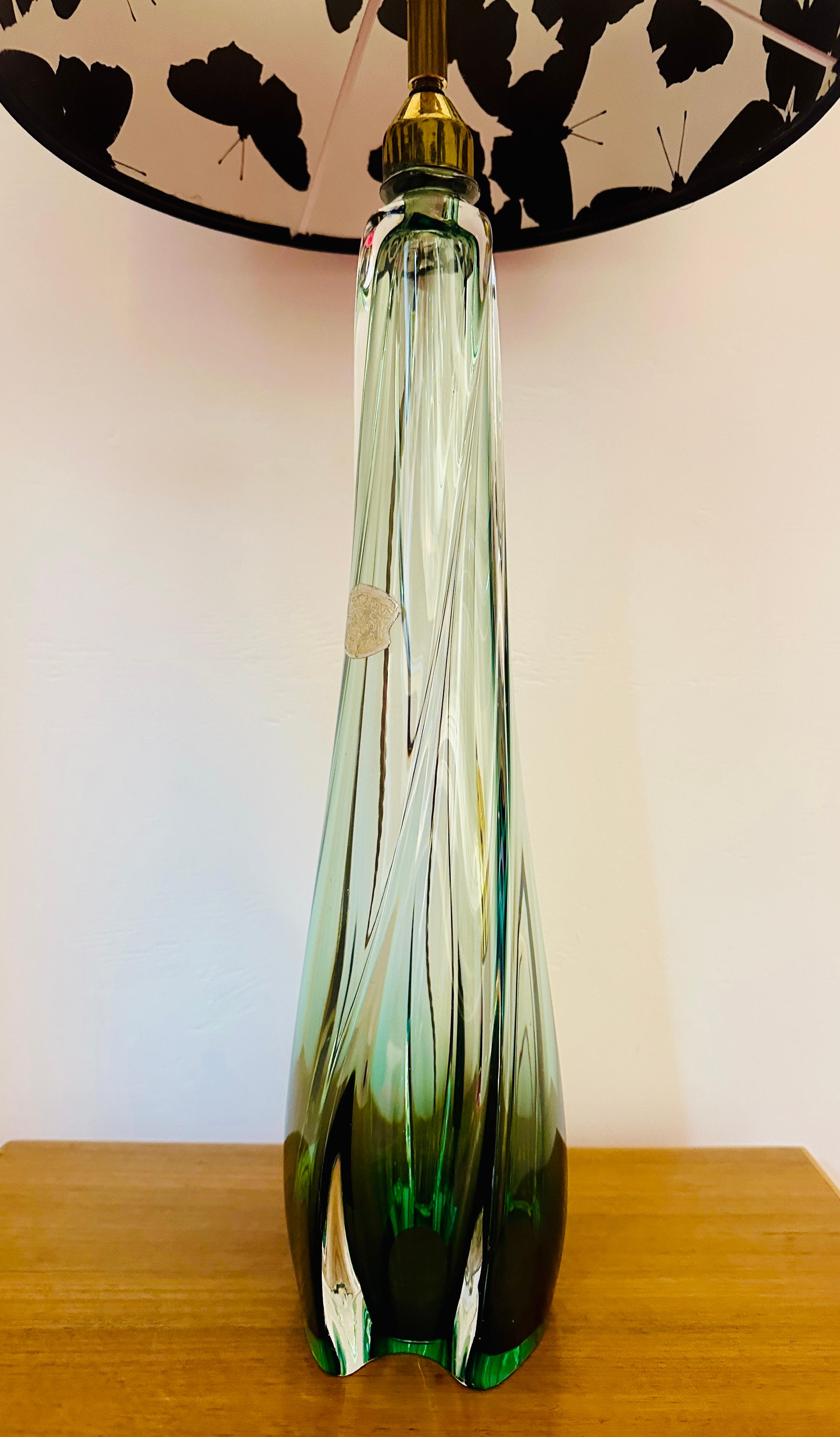 Tischlampe aus grünem und klarem Kristallglas, Belgien, Val Saint Lambert, 1950er Jahre im Angebot 10
