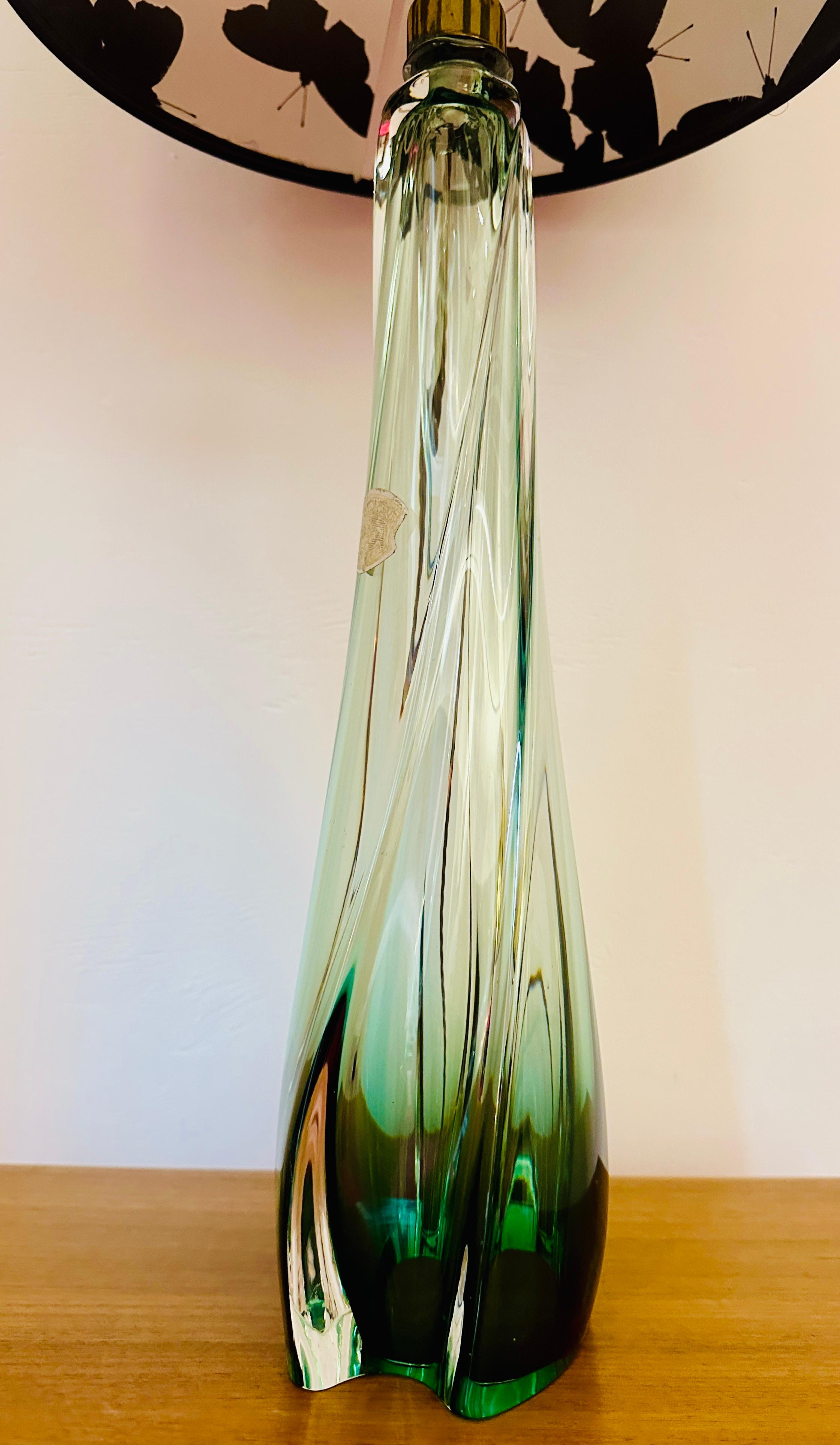 Tischlampe aus grünem und klarem Kristallglas, Belgien, Val Saint Lambert, 1950er Jahre im Angebot 11