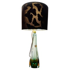 Lampada da tavolo affusolata in vetro verde e cristallo trasparente di Val Saint Lambert del 1950 in Belgio