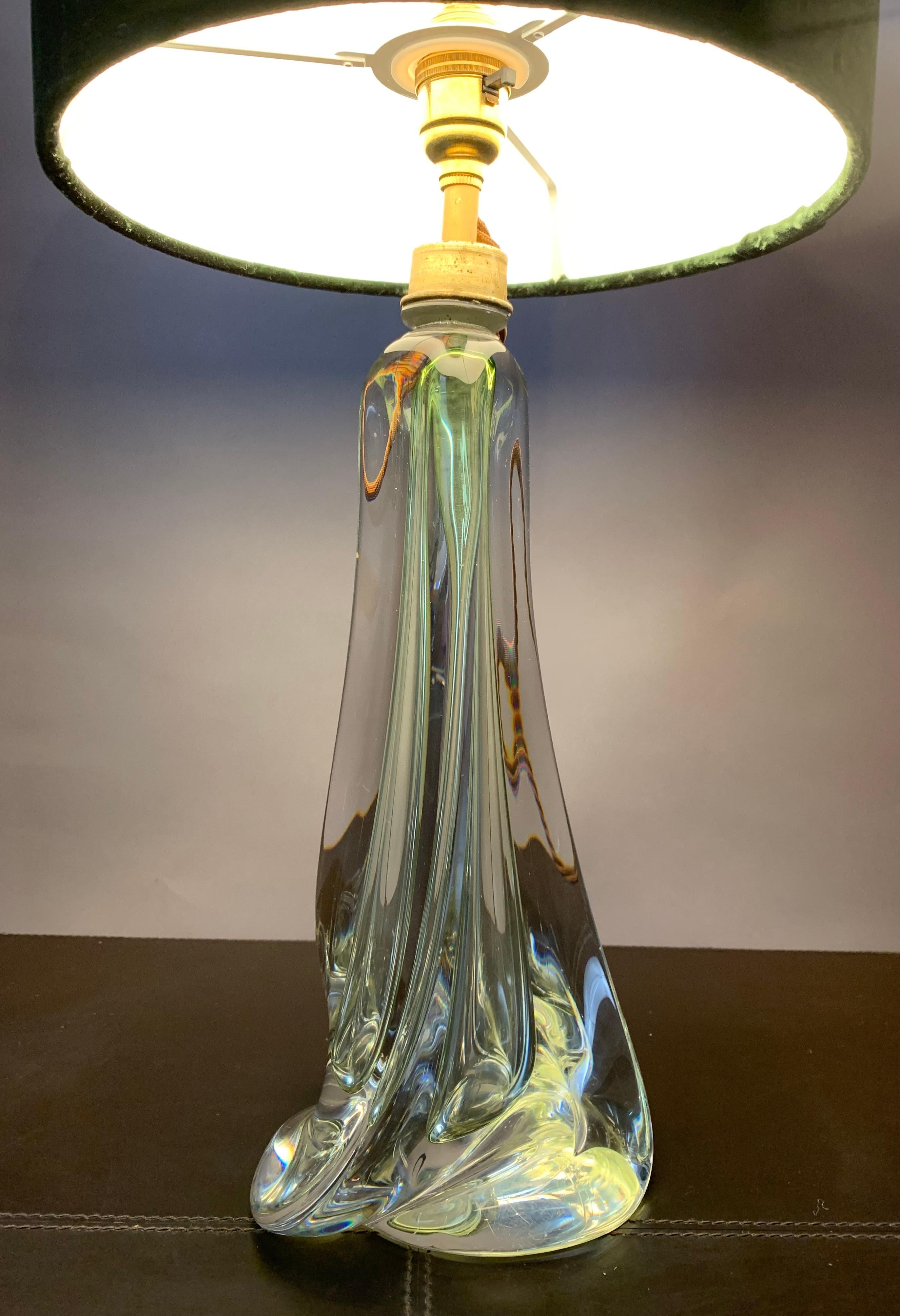 1950s Belgium Val Saint Lambert Pale Green & Clear Crystal Glass Table Lamp 2