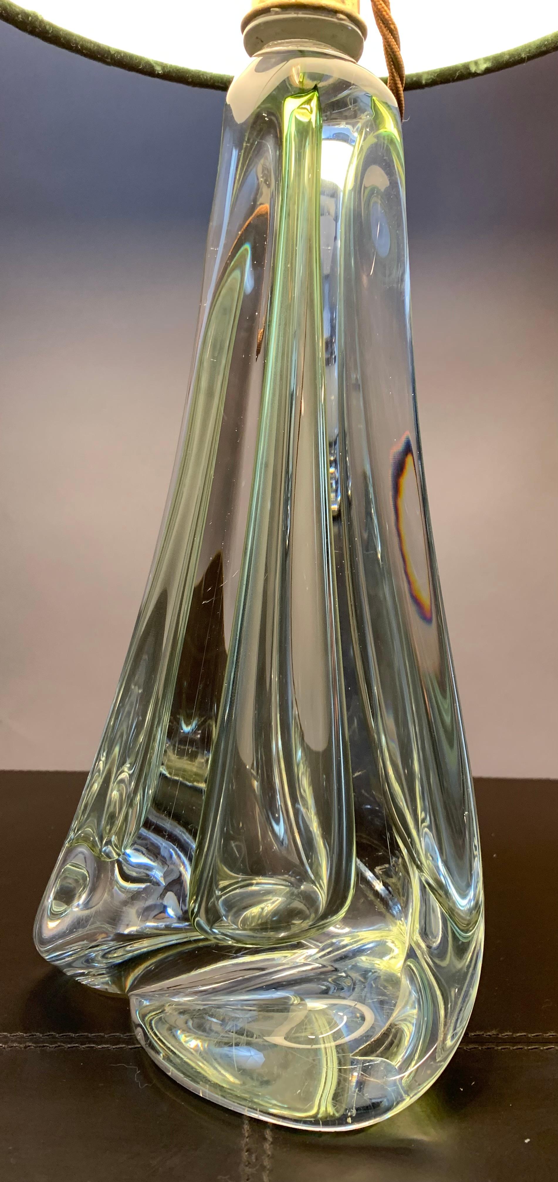1950s Belgium Val Saint Lambert Pale Green & Clear Crystal Glass Table Lamp 3