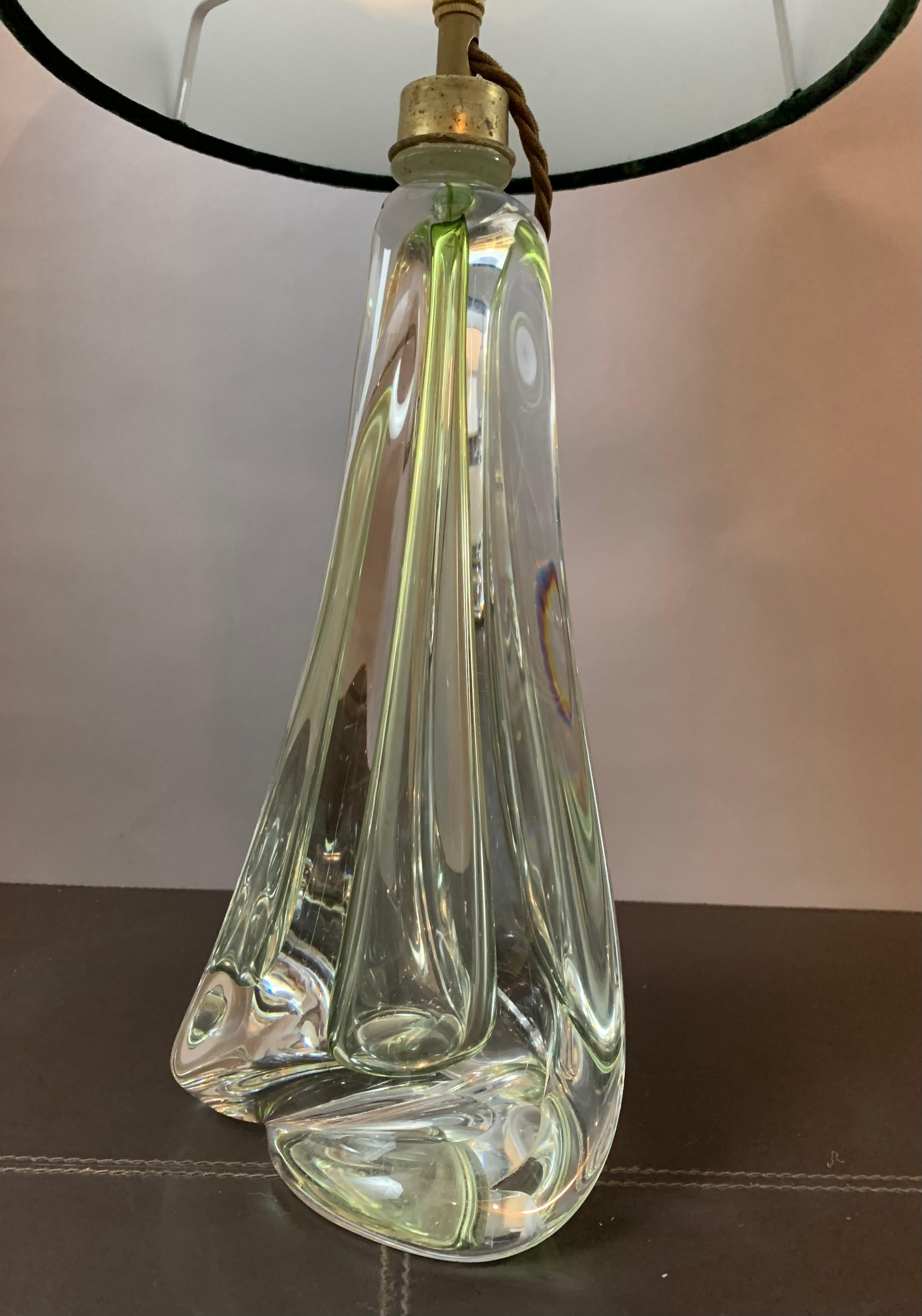 1950s Belgium Val Saint Lambert Pale Green & Clear Crystal Glass Table Lamp 4