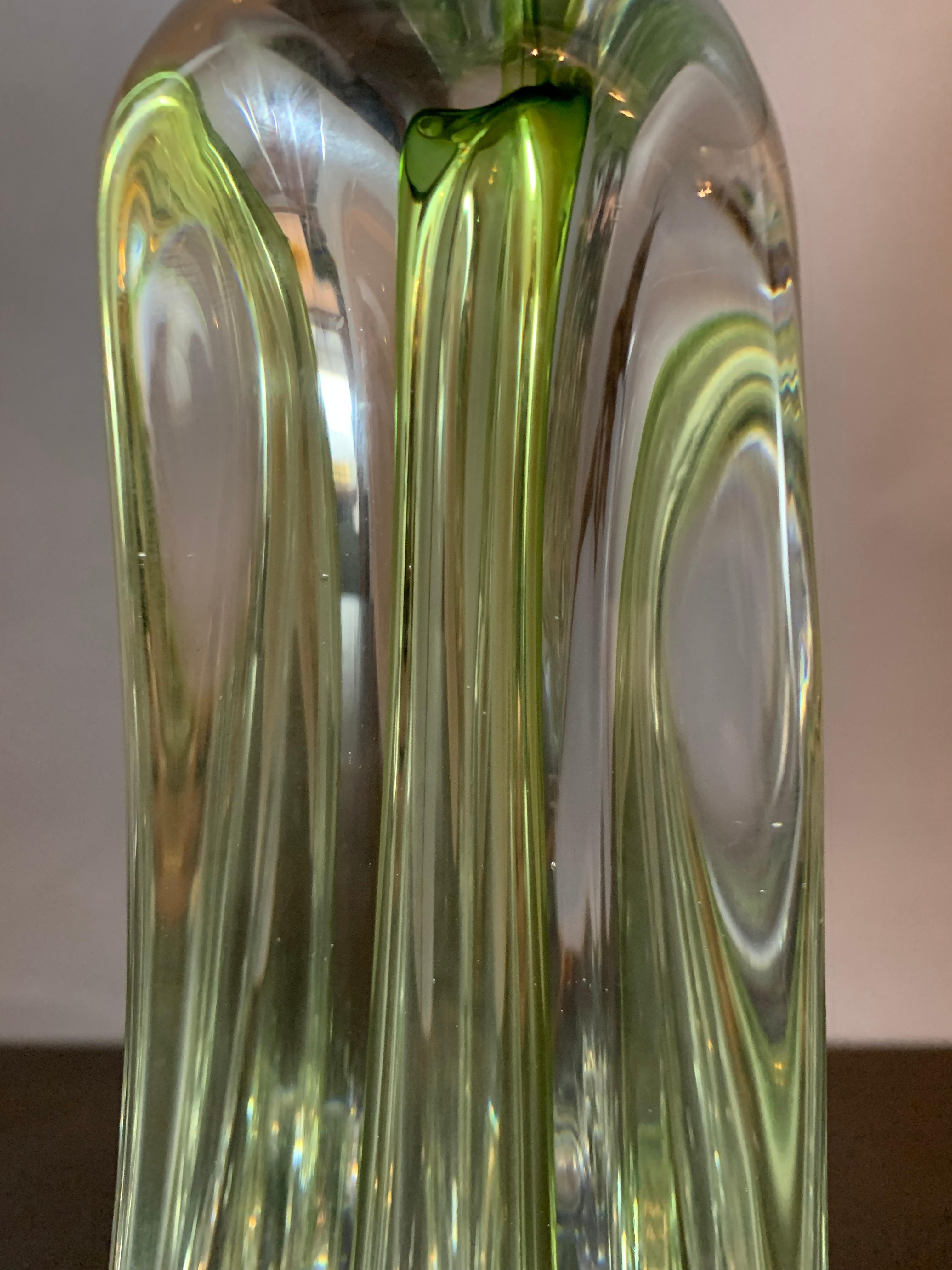 1950s Belgium Val Saint Lambert Pale Green & Clear Crystal Glass Table Lamp 5