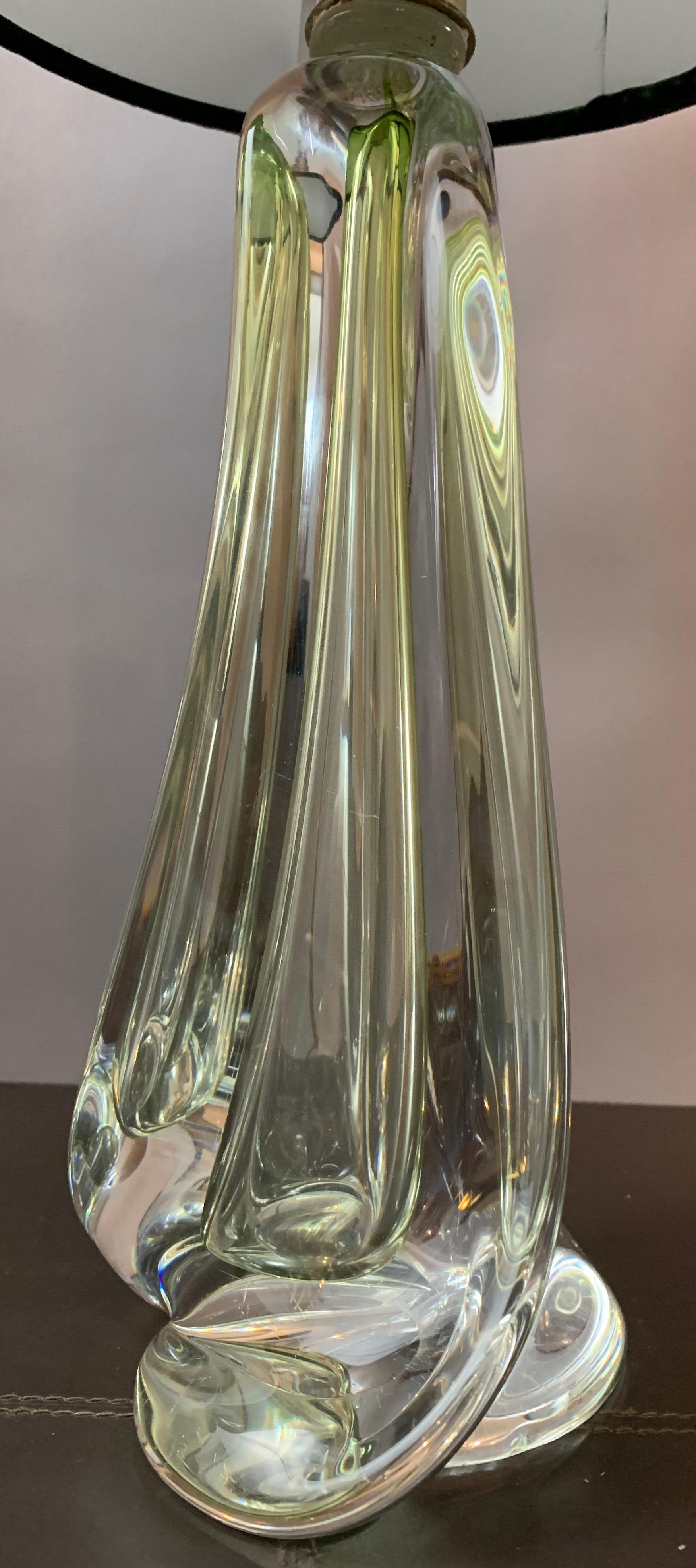 1950s Belgium Val Saint Lambert Pale Green & Clear Crystal Glass Table Lamp 6