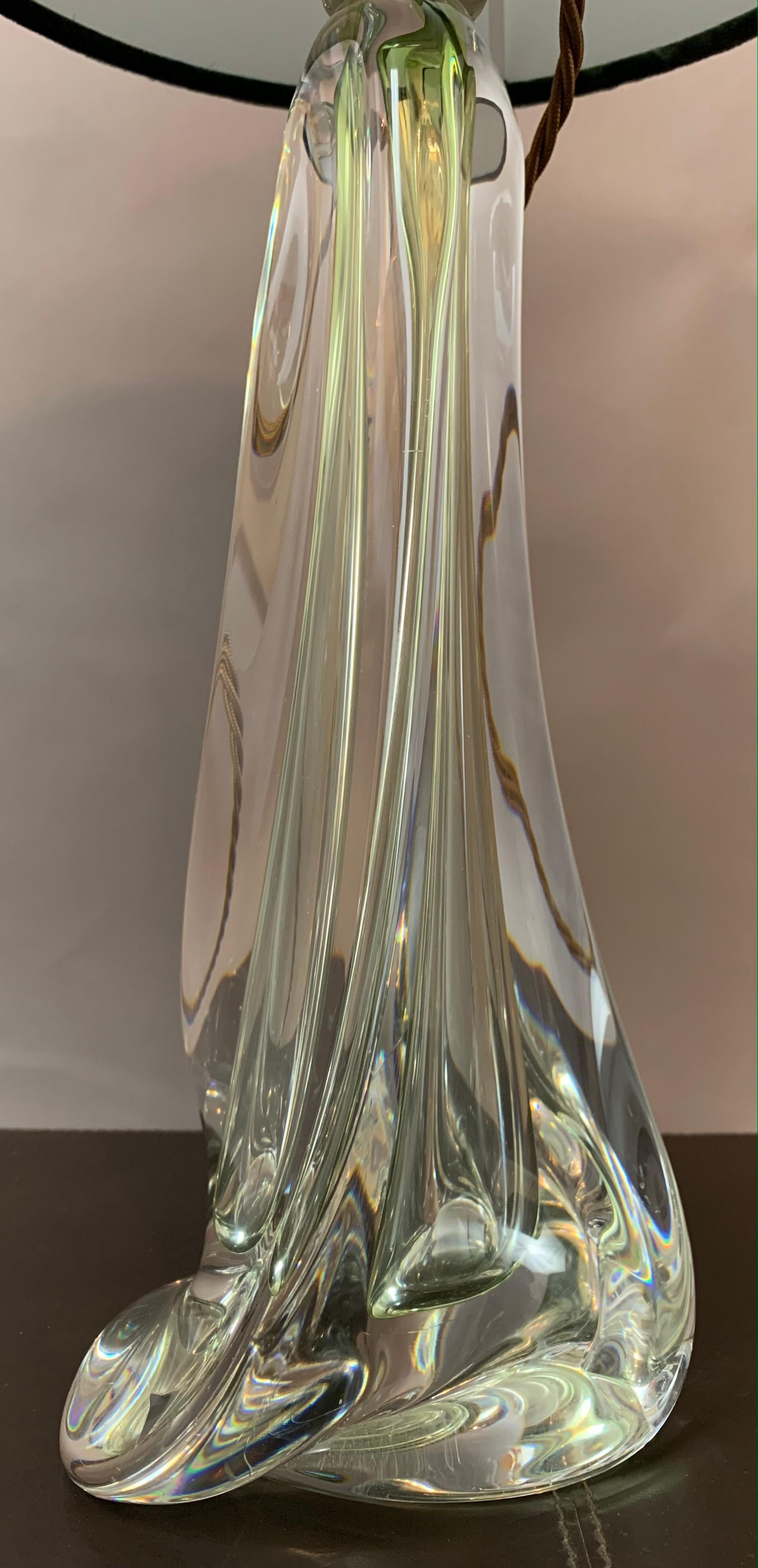 1950s Belgium Val Saint Lambert Pale Green & Clear Crystal Glass Table Lamp 7