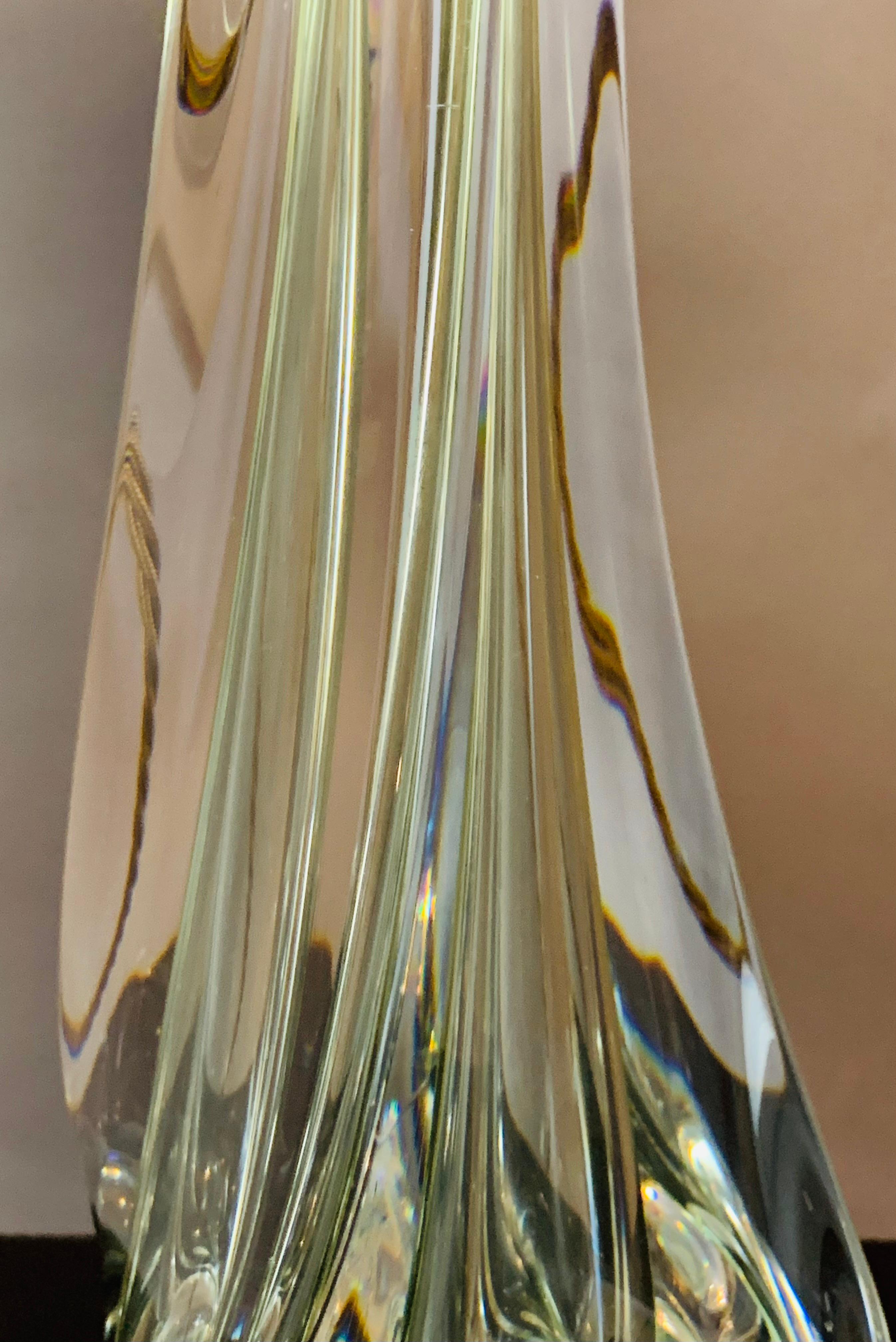 1950s Belgium Val Saint Lambert Pale Green & Clear Crystal Glass Table Lamp 8