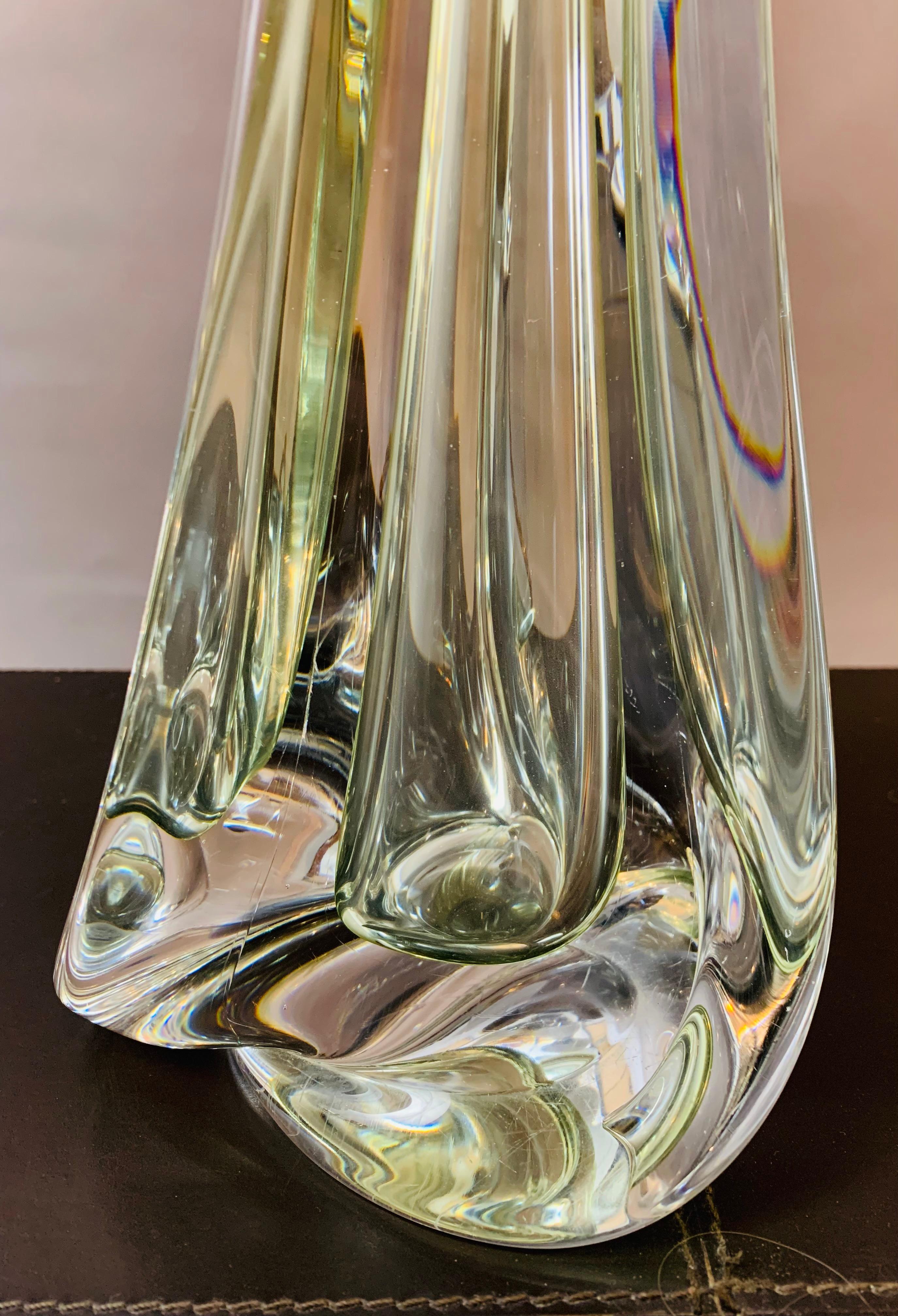 1950s Belgium Val Saint Lambert Pale Green & Clear Crystal Glass Table Lamp 9