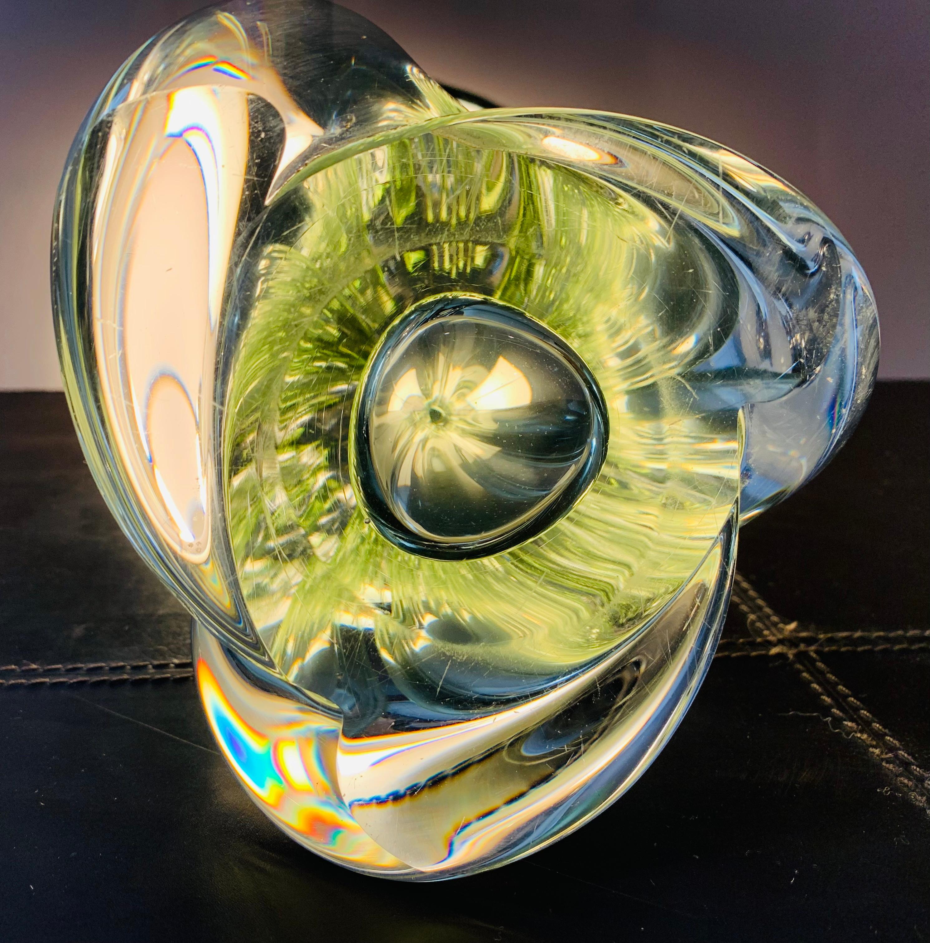 1950s Belgium Val Saint Lambert Pale Green & Clear Crystal Glass Table Lamp 10