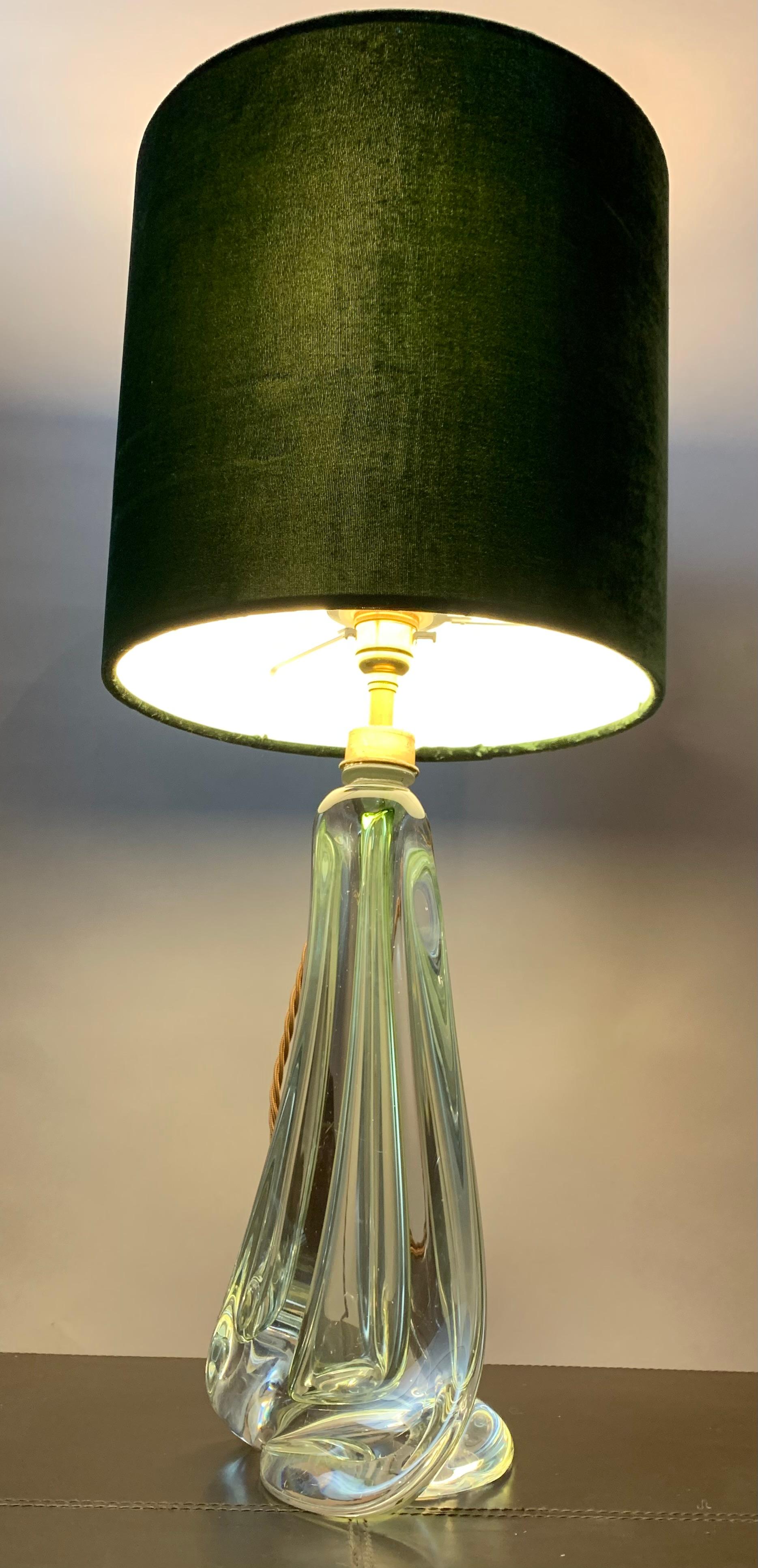 Mid-Century Modern 1950s Belgium Val Saint Lambert Pale Green & Clear Crystal Glass Table Lamp