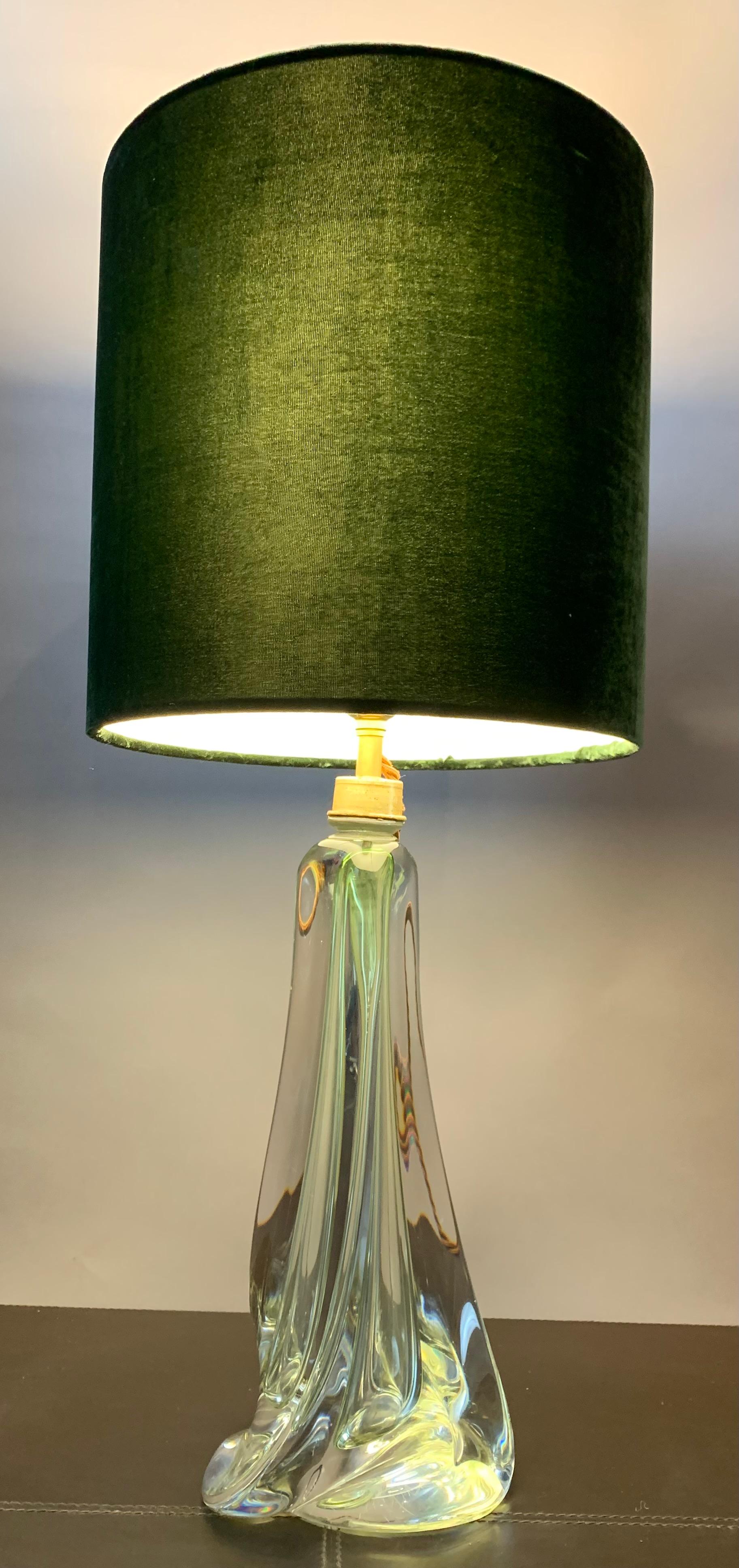 Belgian 1950s Belgium Val Saint Lambert Pale Green & Clear Crystal Glass Table Lamp