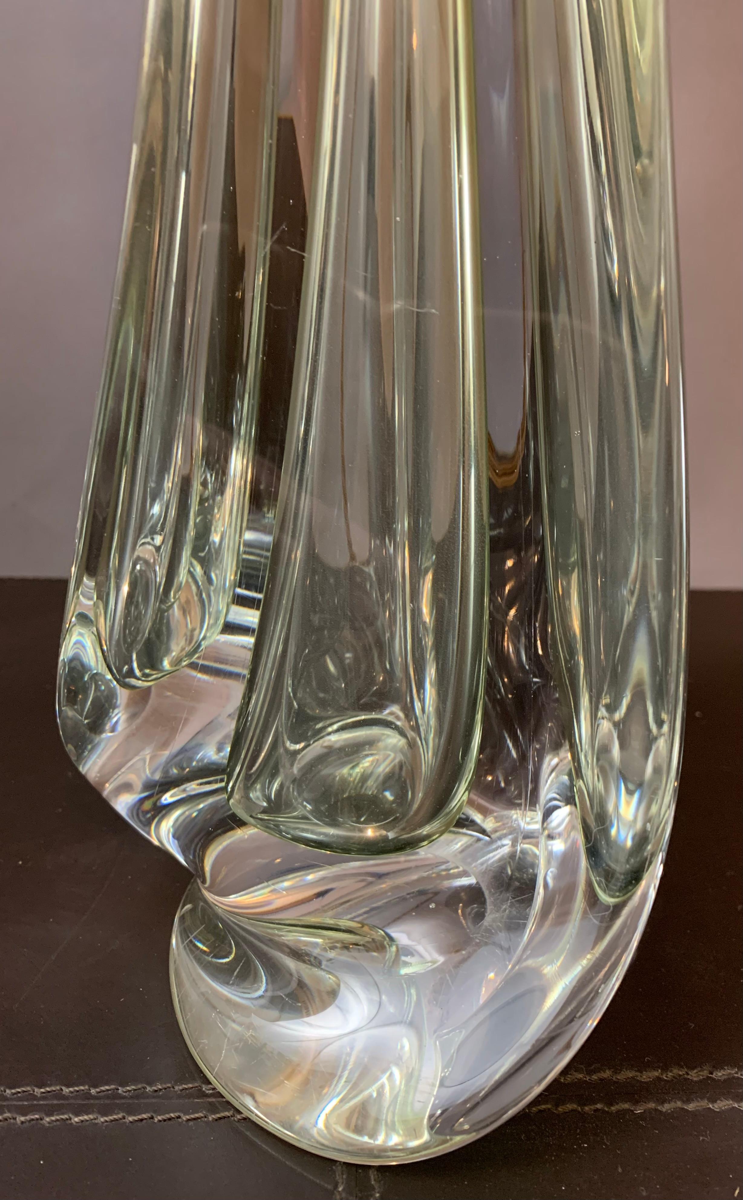 1950s Belgium Val Saint Lambert Pale Green & Clear Crystal Glass Table Lamp 1