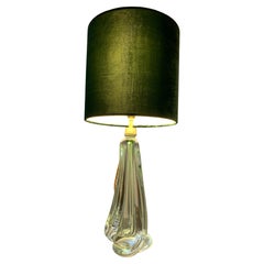 1950s Belgium Val Saint Lambert Pale Green & Clear Crystal Glass Table Lamp
