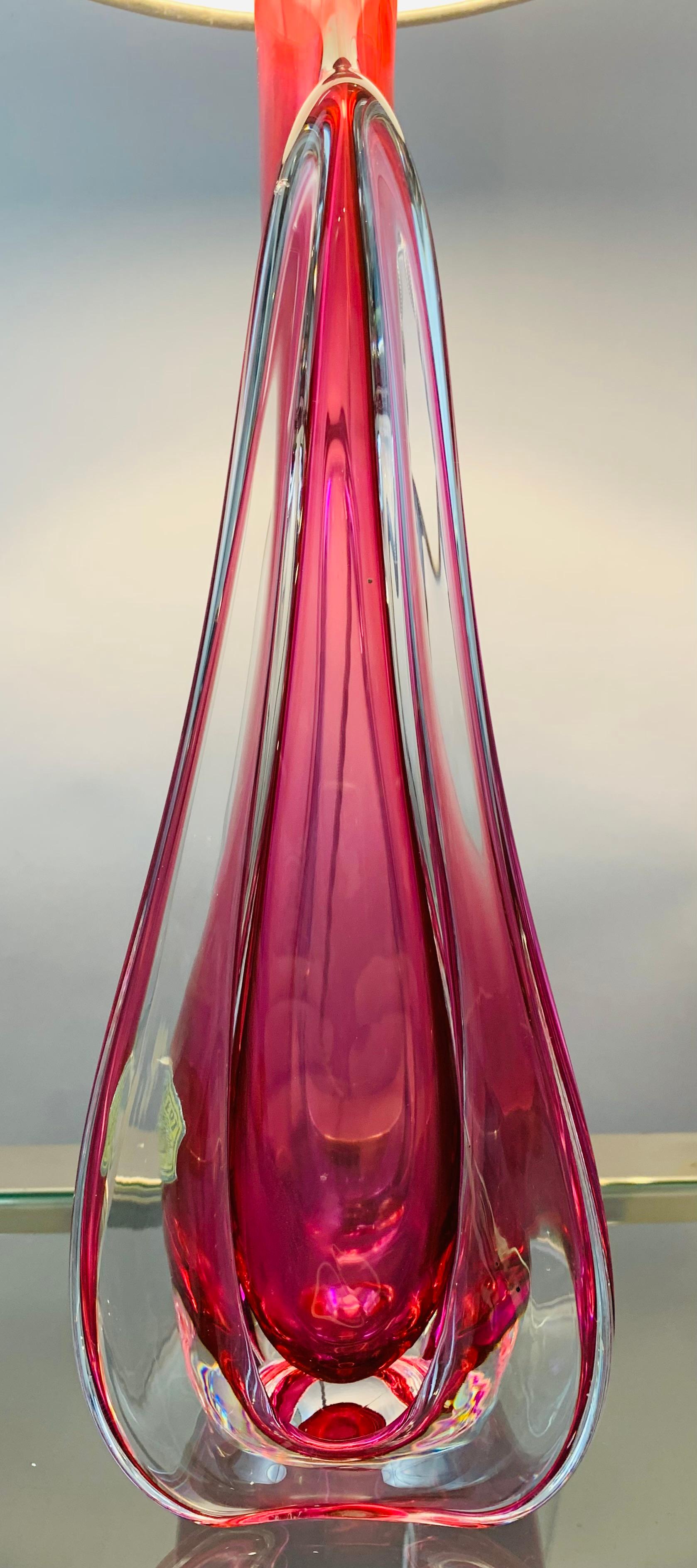 1950s Belgium Val Saint Lambert Pink & Clear Crystal Glass Table Lamp 3