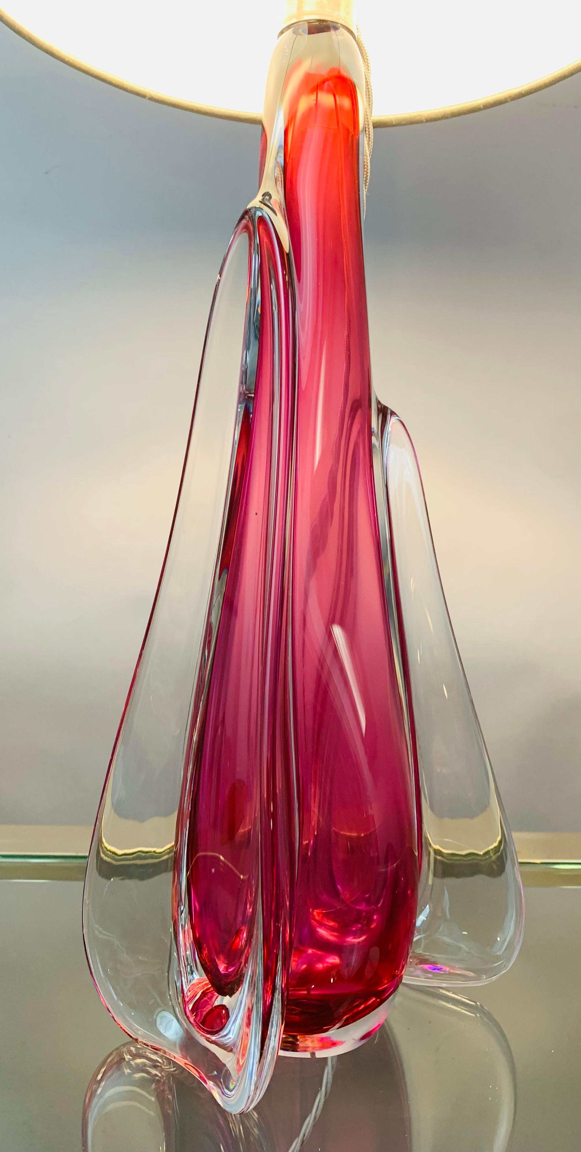 1950s Belgium Val Saint Lambert Pink & Clear Crystal Glass Table Lamp 4