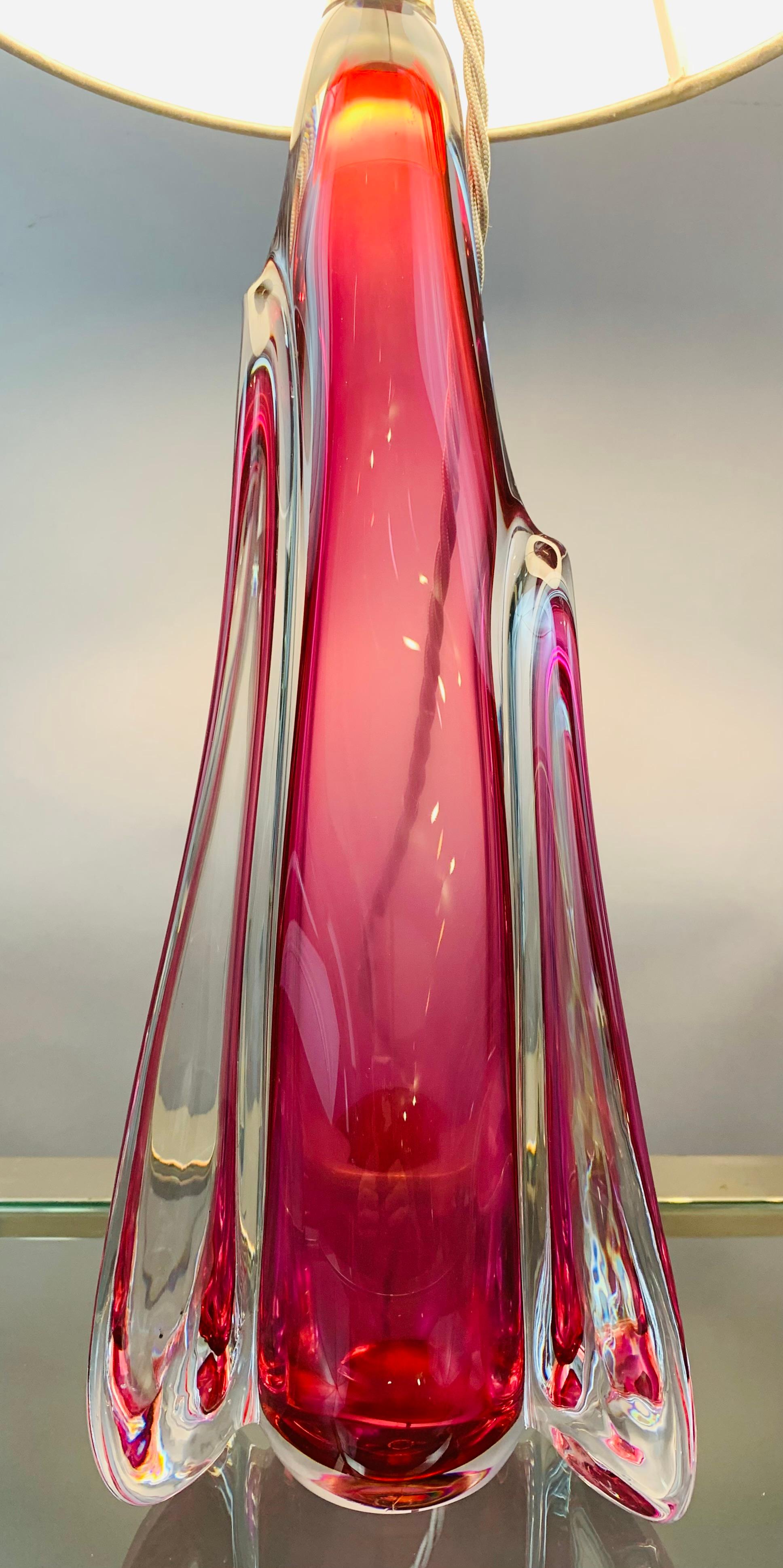 1950s Belgium Val Saint Lambert Pink & Clear Crystal Glass Table Lamp 5