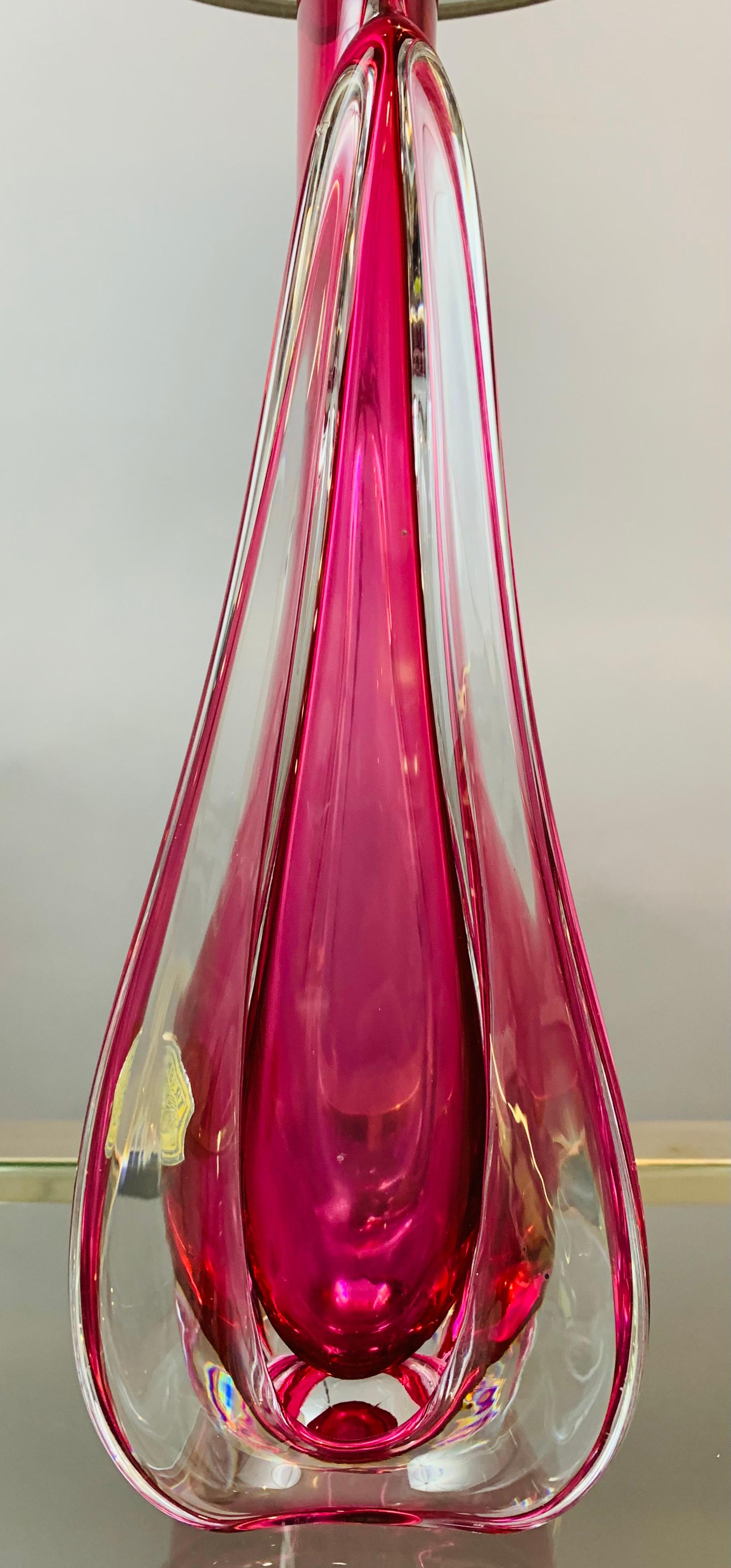 1950s Belgium Val Saint Lambert Pink & Clear Crystal Glass Table Lamp 6