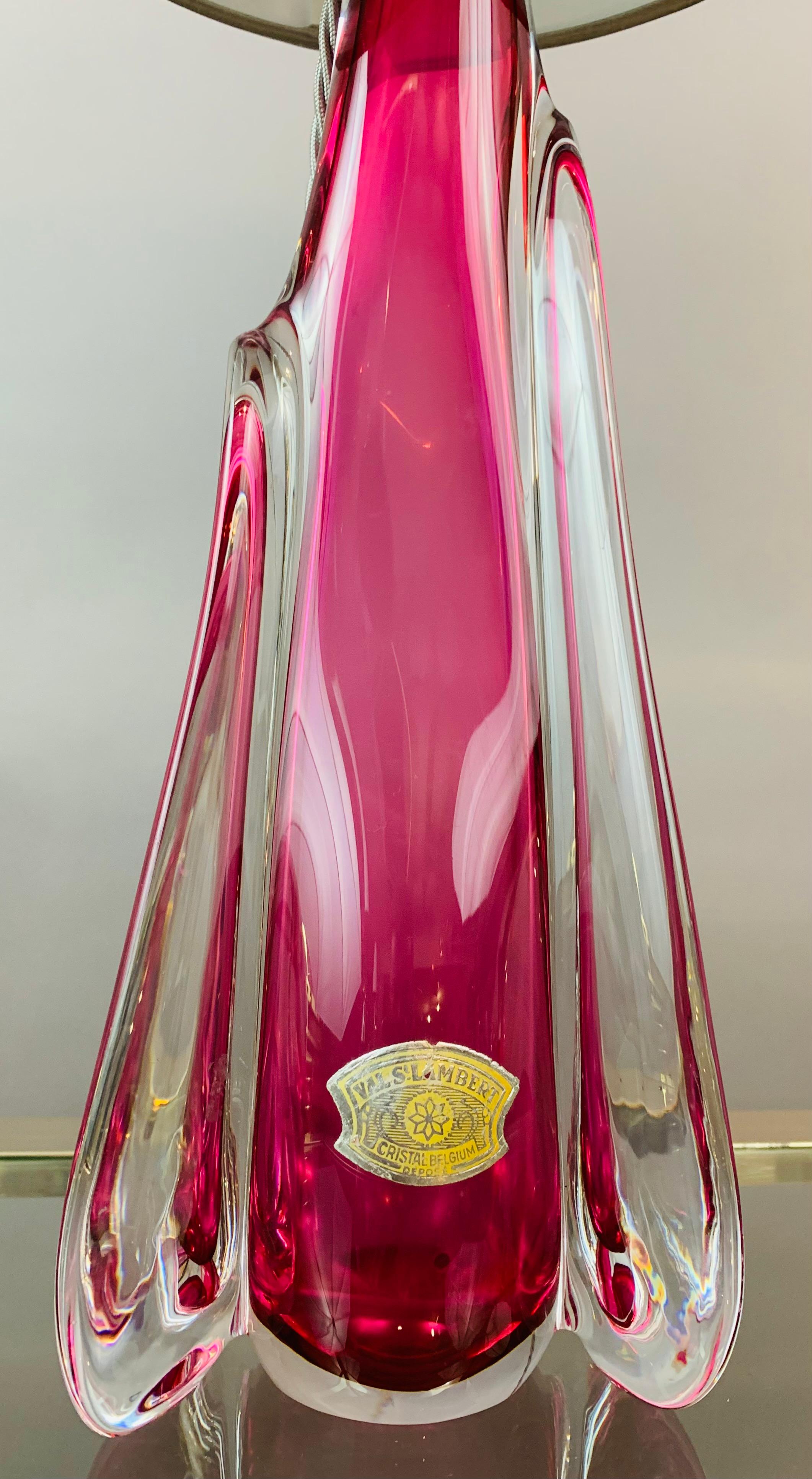 1950s Belgium Val Saint Lambert Pink & Clear Crystal Glass Table Lamp 7