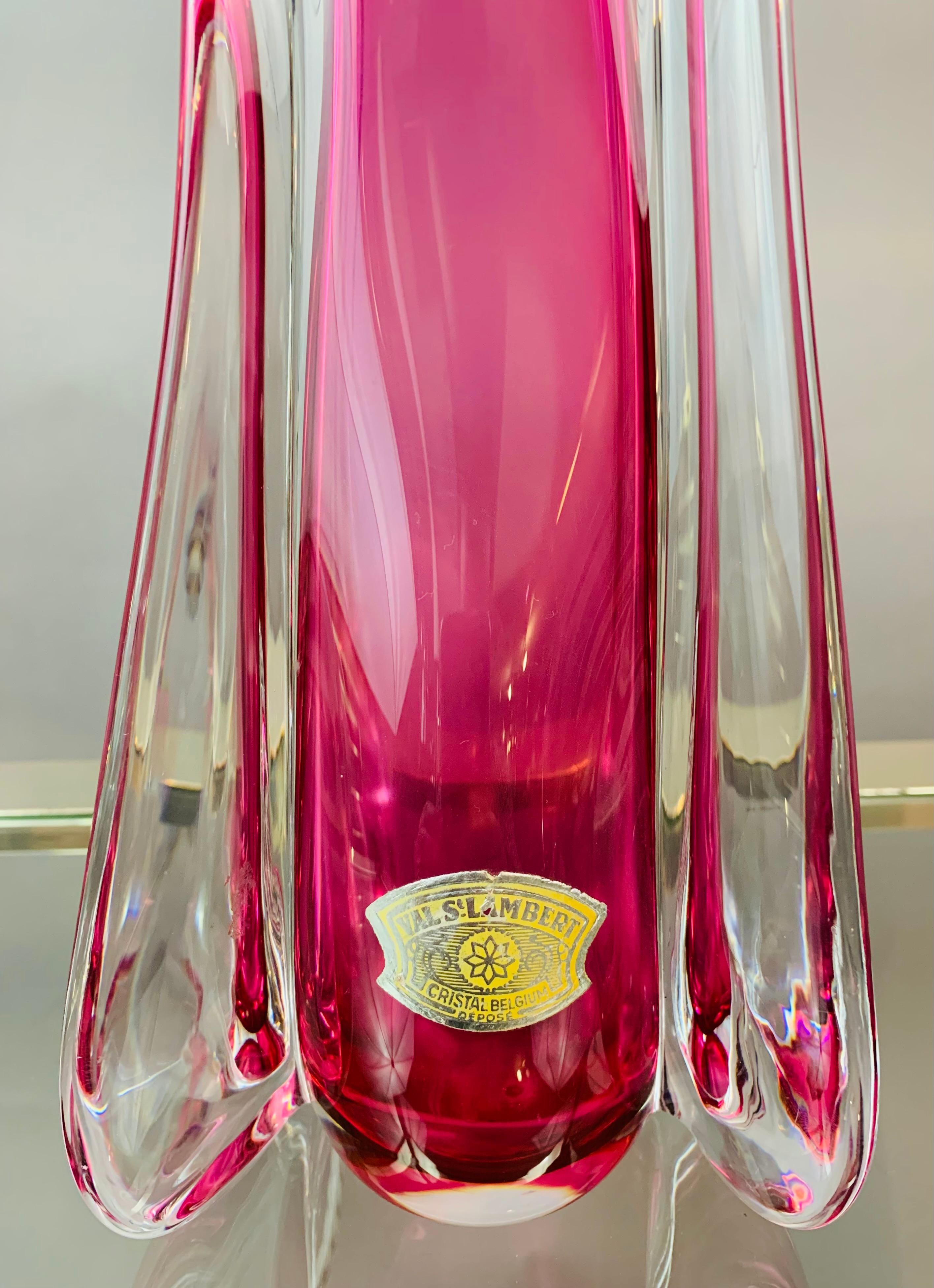 1950s Belgium Val Saint Lambert Pink & Clear Crystal Glass Table Lamp 8
