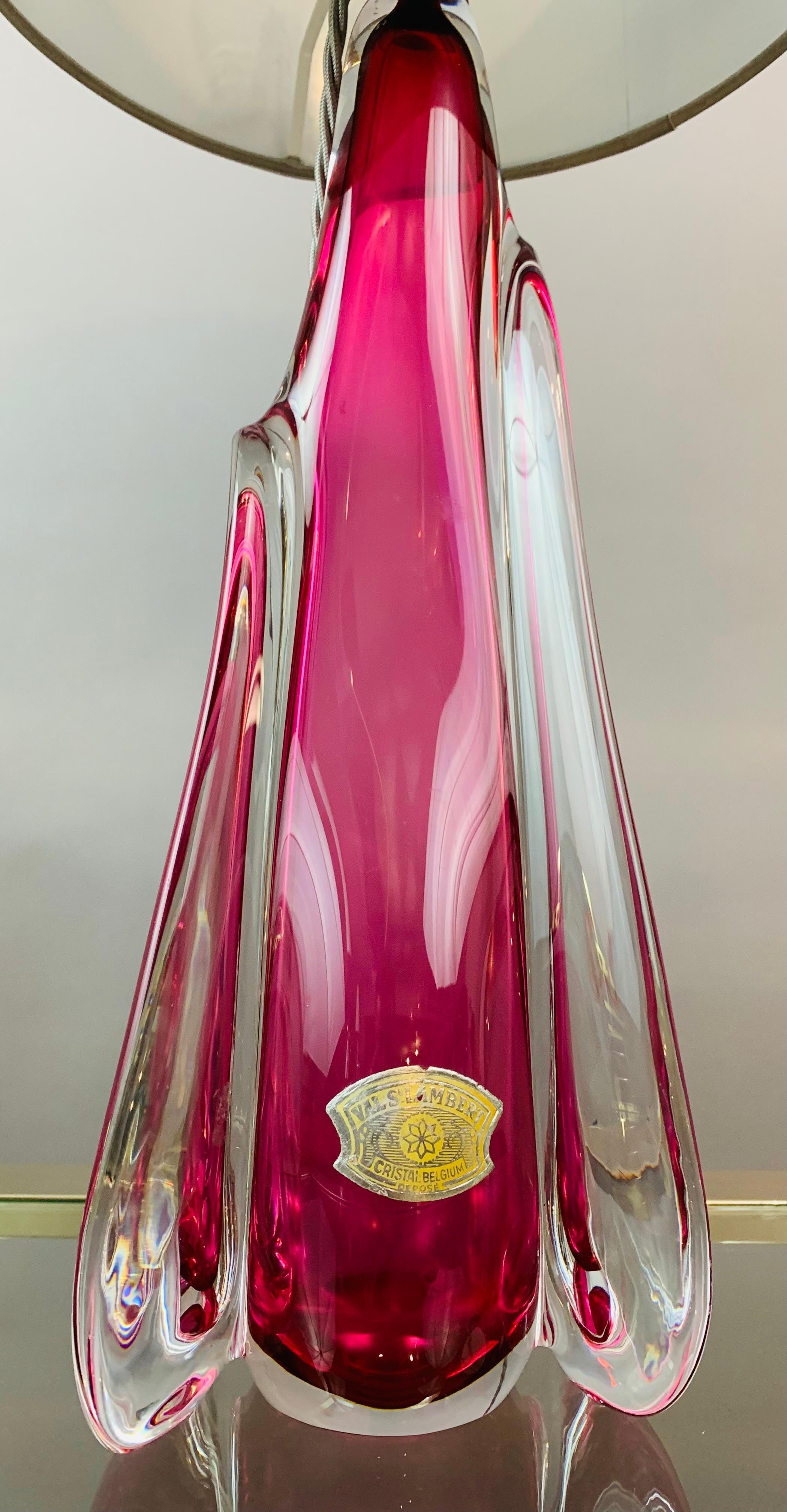 1950s Belgium Val Saint Lambert Pink & Clear Crystal Glass Table Lamp 9