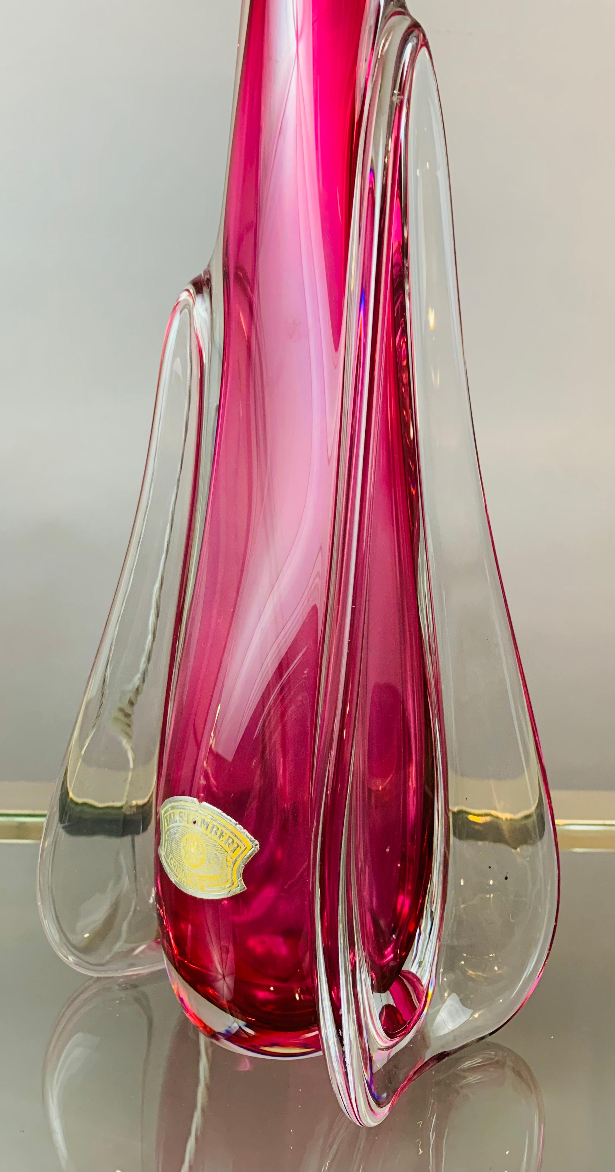 1950s Belgium Val Saint Lambert Pink & Clear Crystal Glass Table Lamp 10