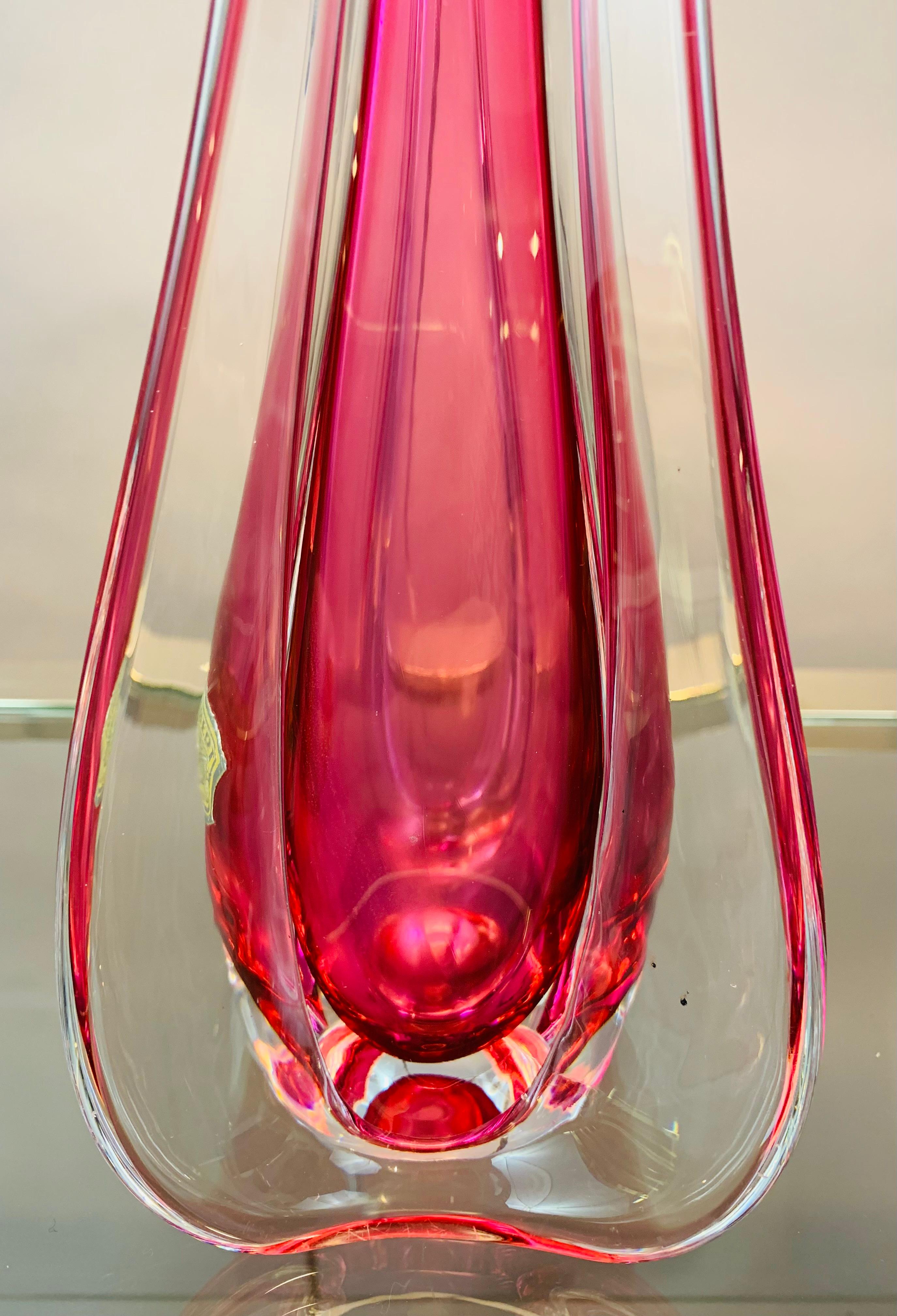 1950s Belgium Val Saint Lambert Pink & Clear Crystal Glass Table Lamp 11