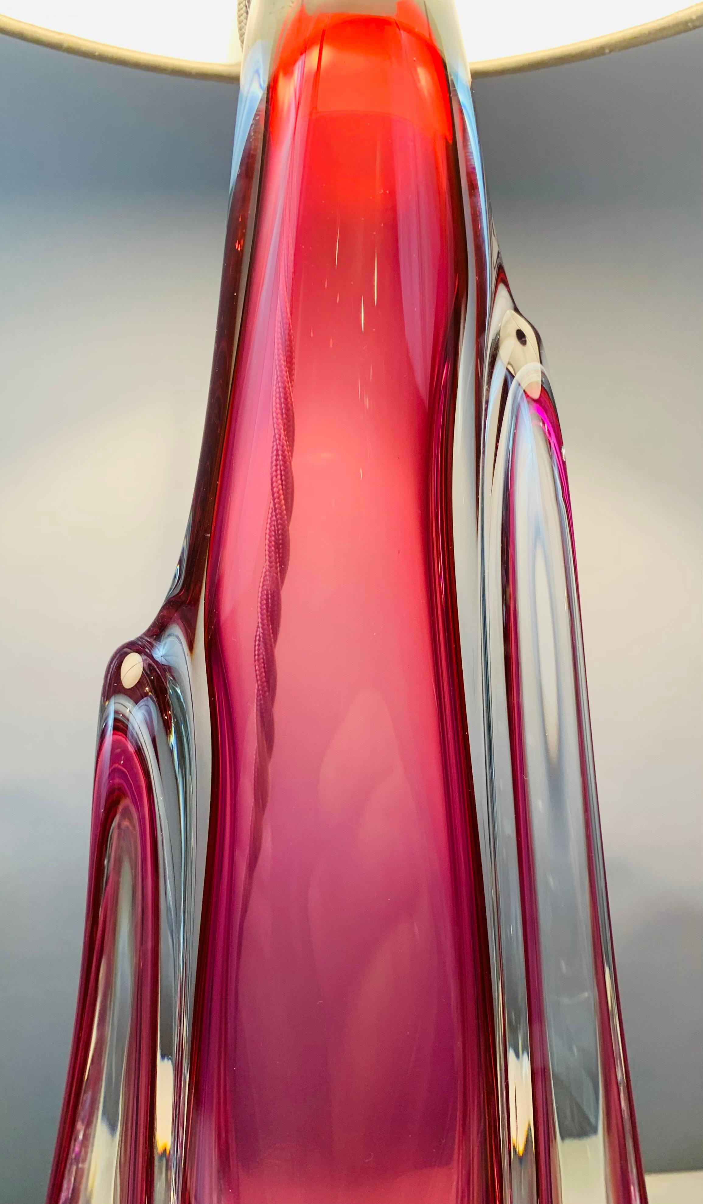 1950s Belgium Val Saint Lambert Pink & Clear Crystal Glass Table Lamp 1