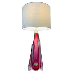 1950s Belgium Val Saint Lambert Pink & Clear Crystal Glass Table Lamp