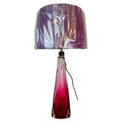 Lampe de bureau en verre de cristal rose et transparent Val Saint Lambert, Belgique, années 1950
