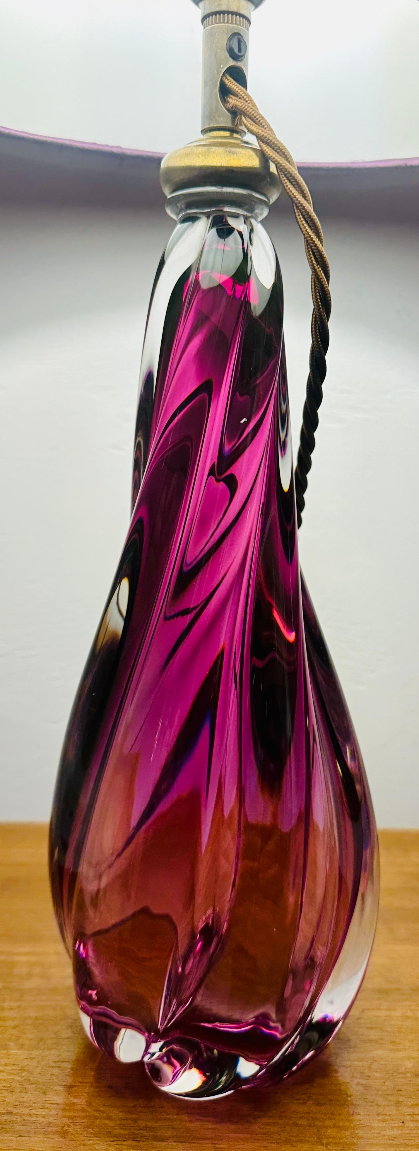 1950s Belgium Val Saint Lambert Purple & Clear Crystal Glass Table Lamp Signed 4