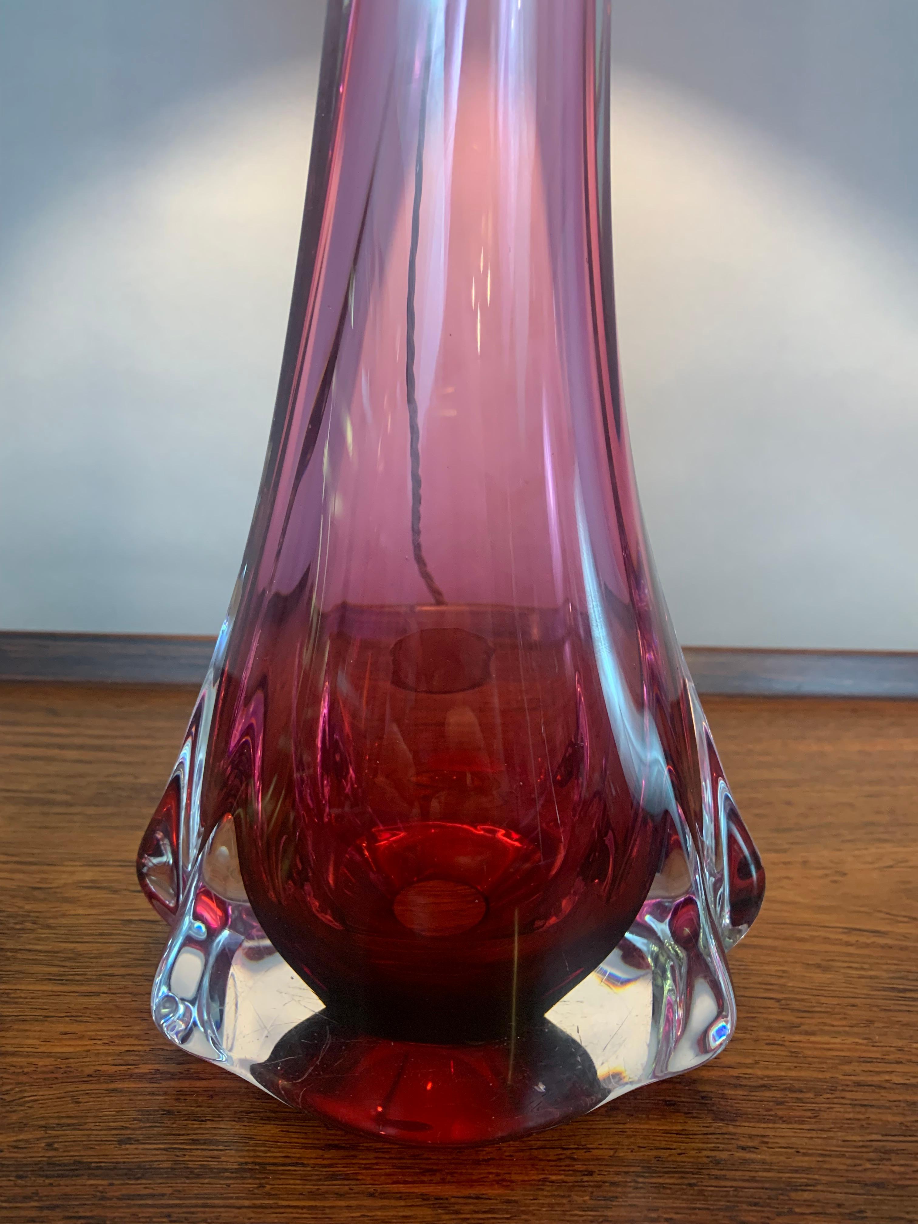 1950s Belgium Val Saint Lambert Purple & Clear Crystal Glass & Brass Table Lamp 9