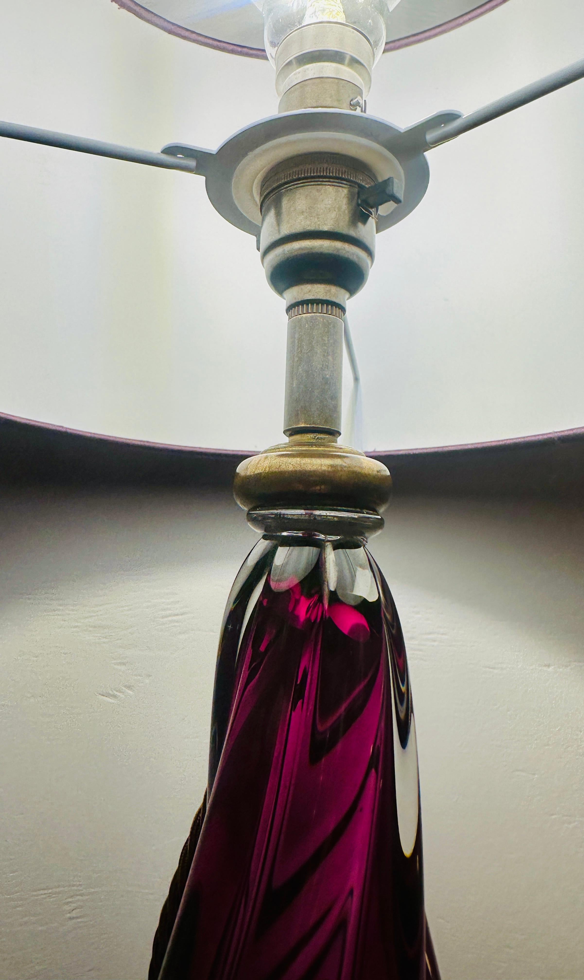 1950s Belgium Val Saint Lambert Purple & Clear Crystal Glass Table Lamp Signed In Good Condition In London, England