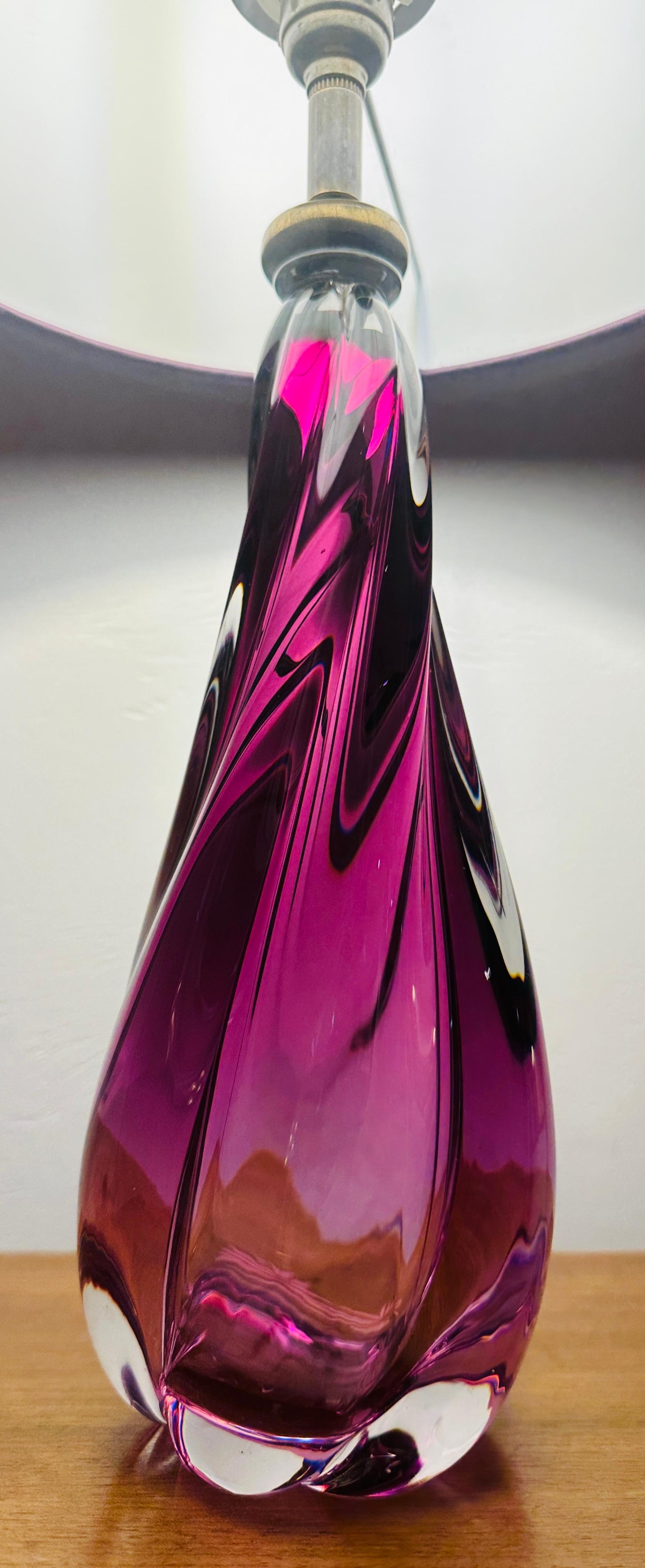 20th Century 1950s Belgium Val Saint Lambert Purple & Clear Crystal Glass Table Lamp Signed