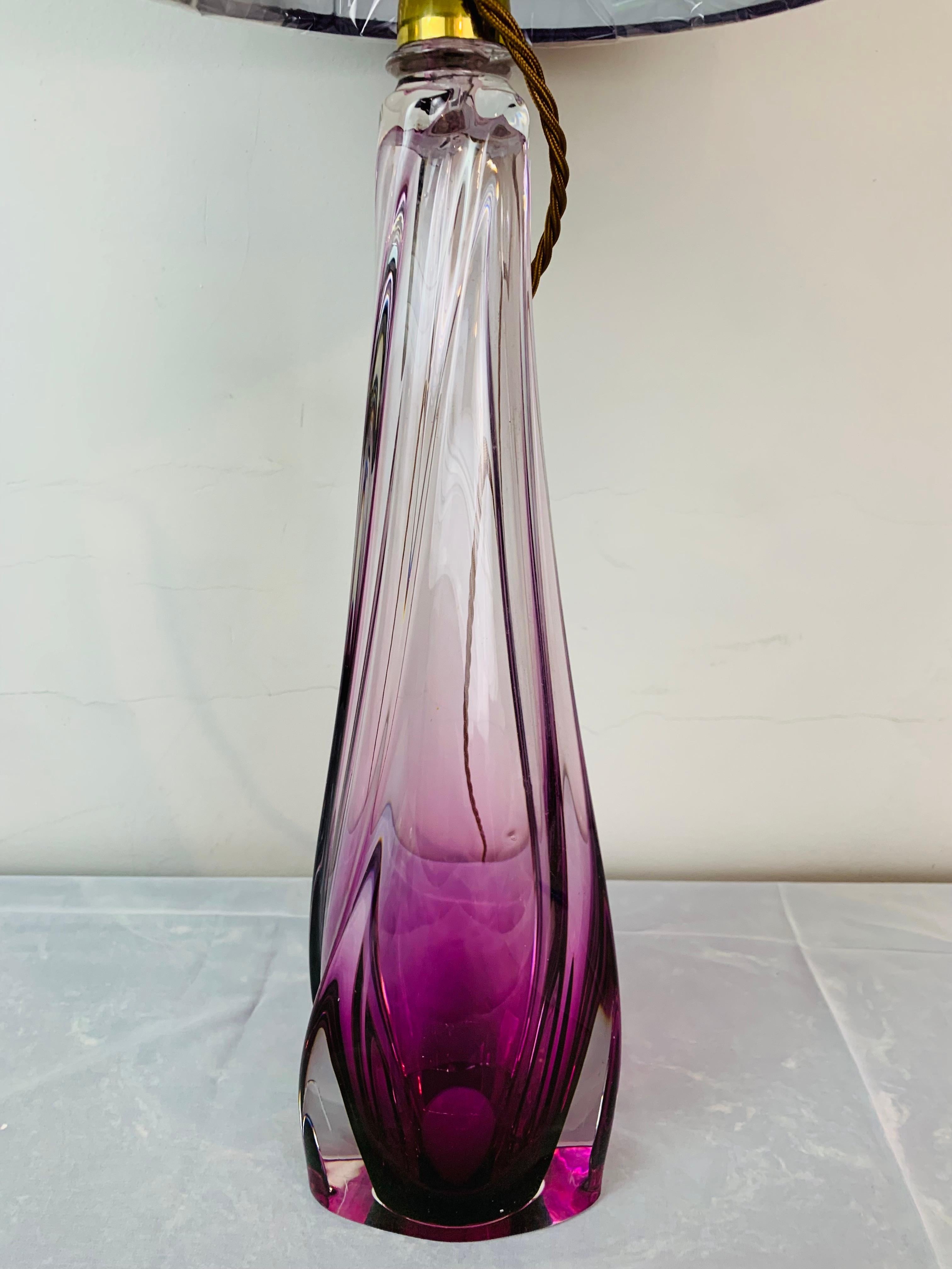 1950s Belgium Val Saint Lambert Purple & Clear Crystal Glass Table Lamp 2
