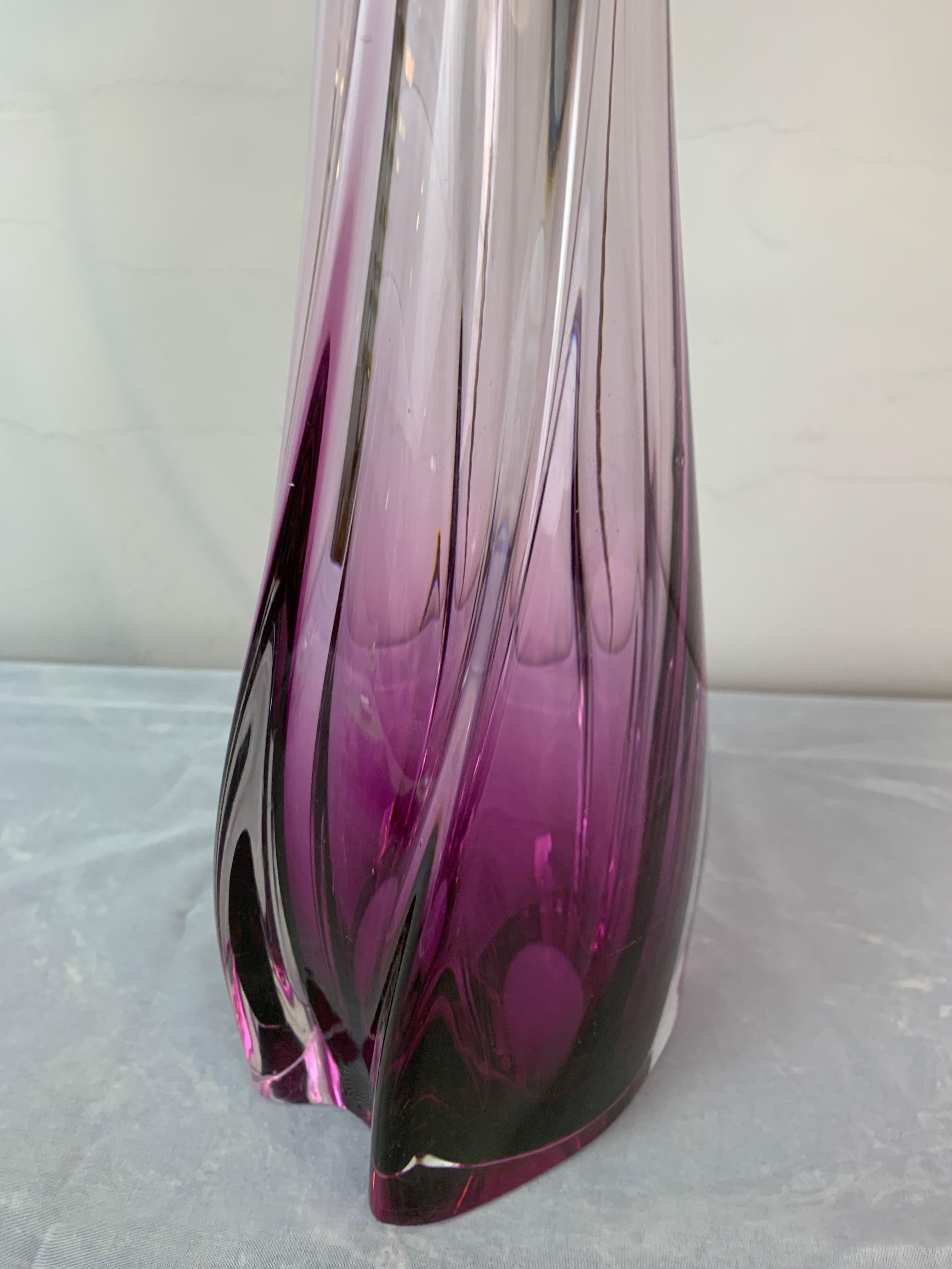 1950s Belgium Val Saint Lambert Purple & Clear Crystal Glass Table Lamp 3
