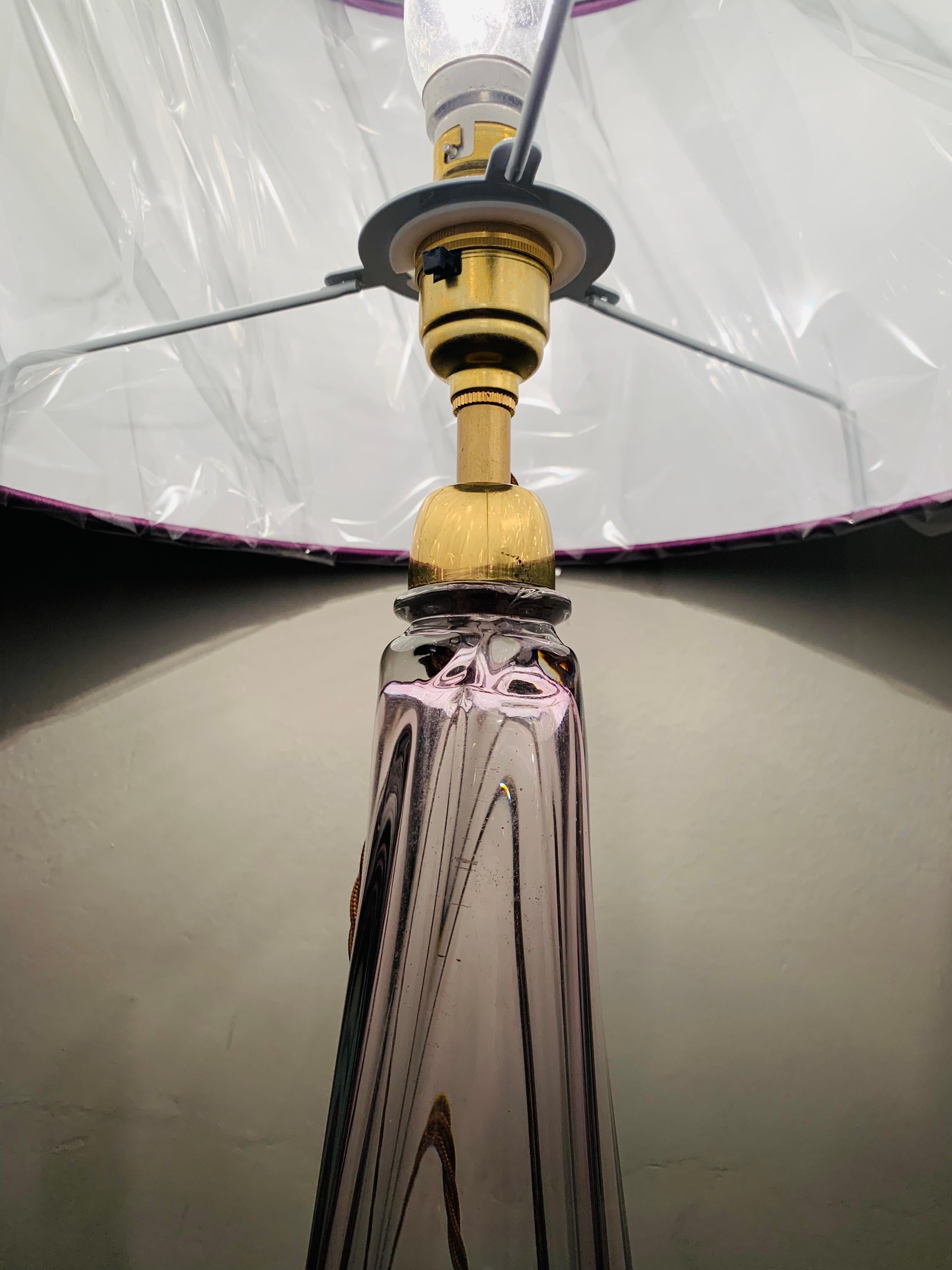 1950s Belgium Val Saint Lambert Purple & Clear Crystal Glass Table Lamp 4