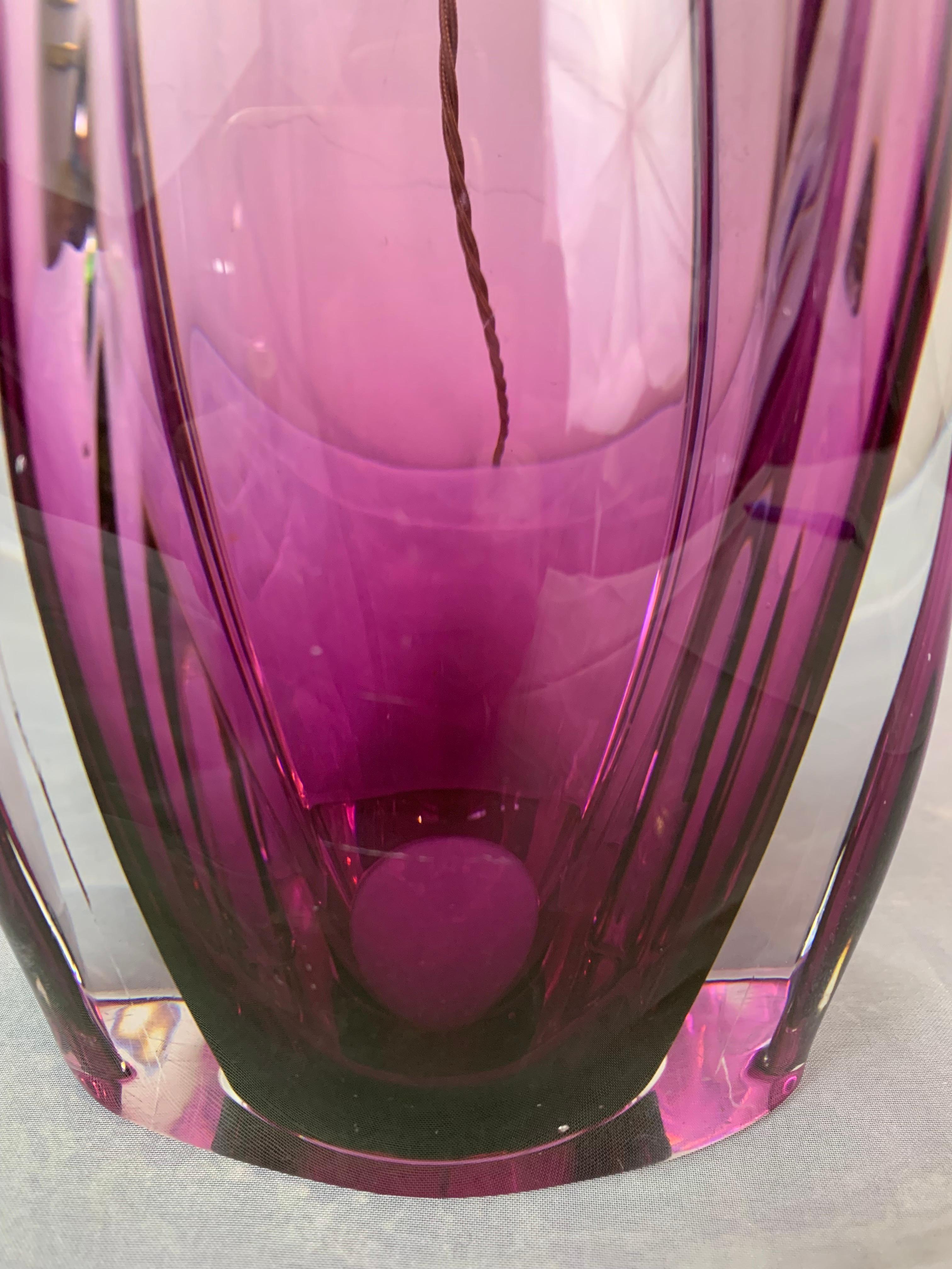 1950s Belgium Val Saint Lambert Purple & Clear Crystal Glass Table Lamp 5