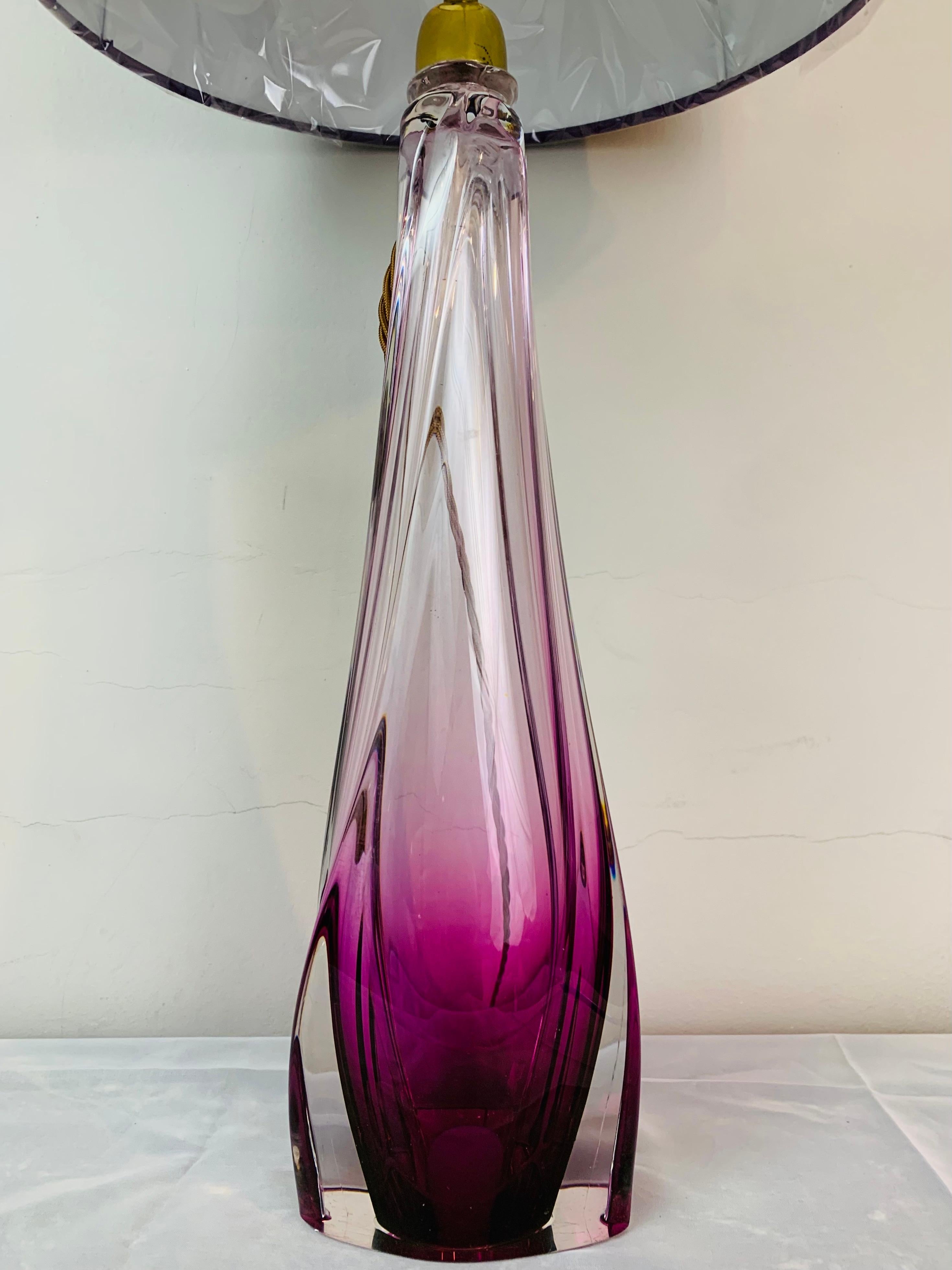 20th Century 1950s Belgium Val Saint Lambert Purple & Clear Crystal Glass Table Lamp