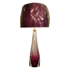 Lampada da tavolo in vetro trasparente e viola di Val Saint Lambert del 1950 in Belgio