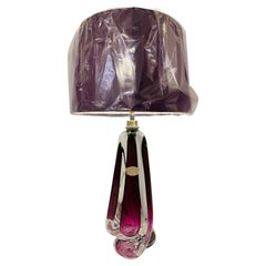 Lampada da tavolo in vetro trasparente e viola di Val Saint Lambert del 1950 in Belgio