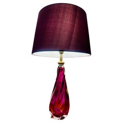 1950s Belgium Val Saint Lambert Purple & Clear Crystal Glass Table Lamp Signed