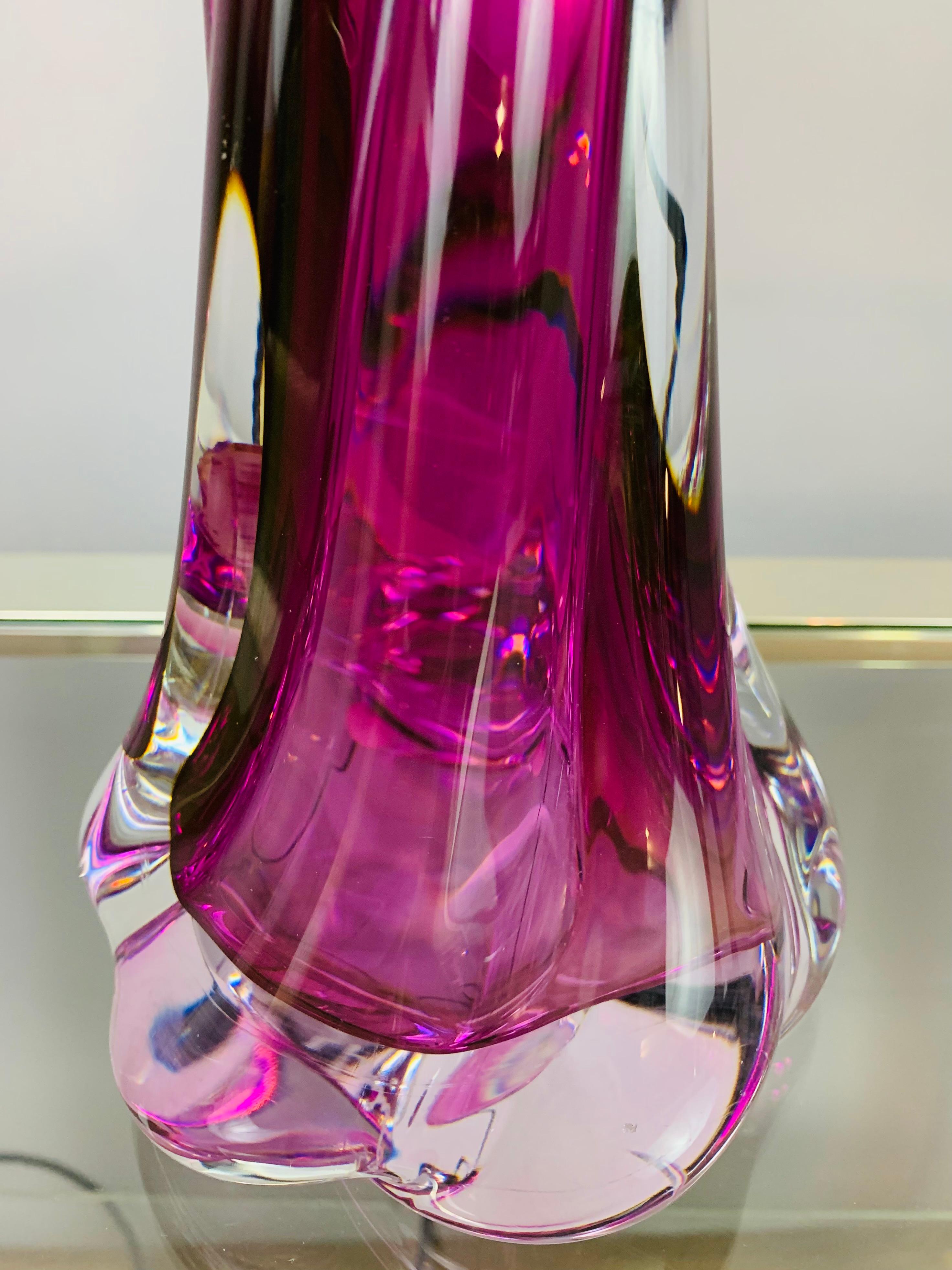 1950s Belgium Val Saint Lambert Purple Swirled Twisted Glass Lamp Base 3