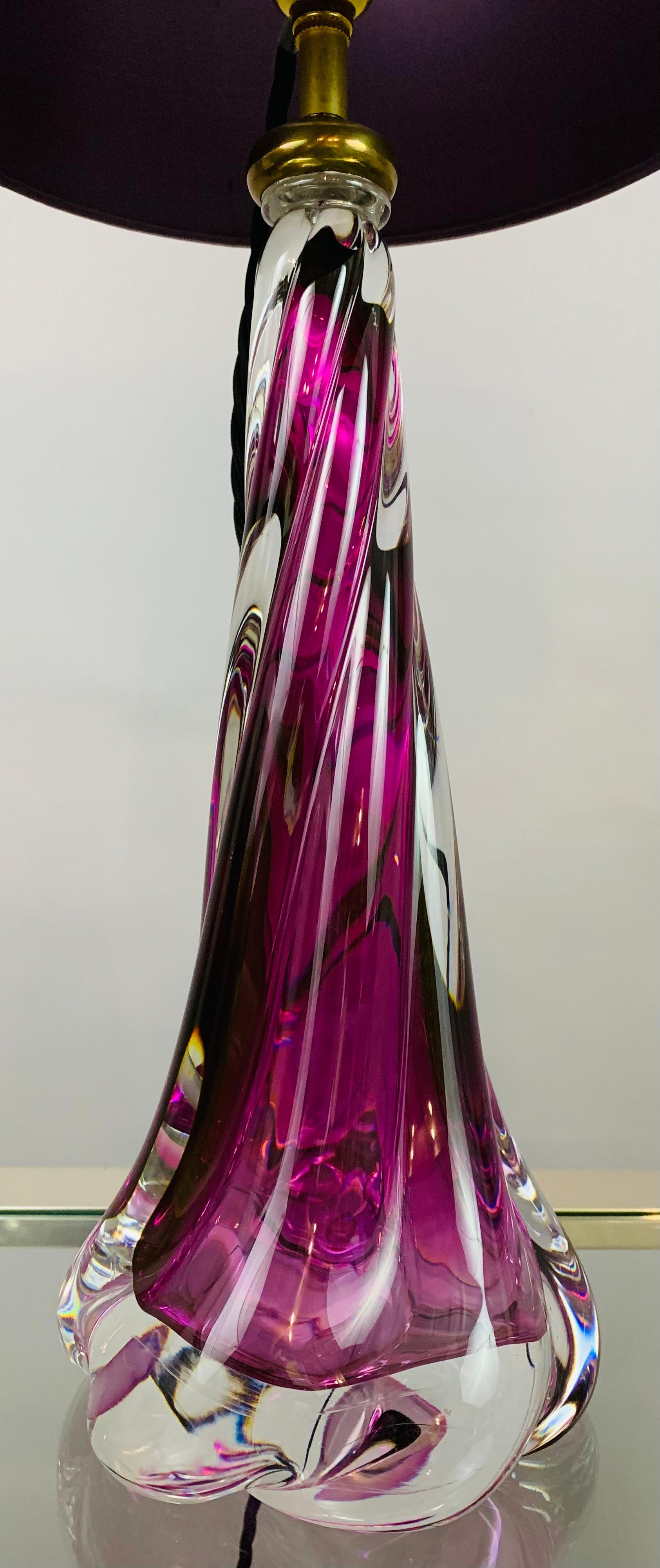 1950s Belgium Val Saint Lambert Purple Swirled Twisted Glass Lamp Base 4