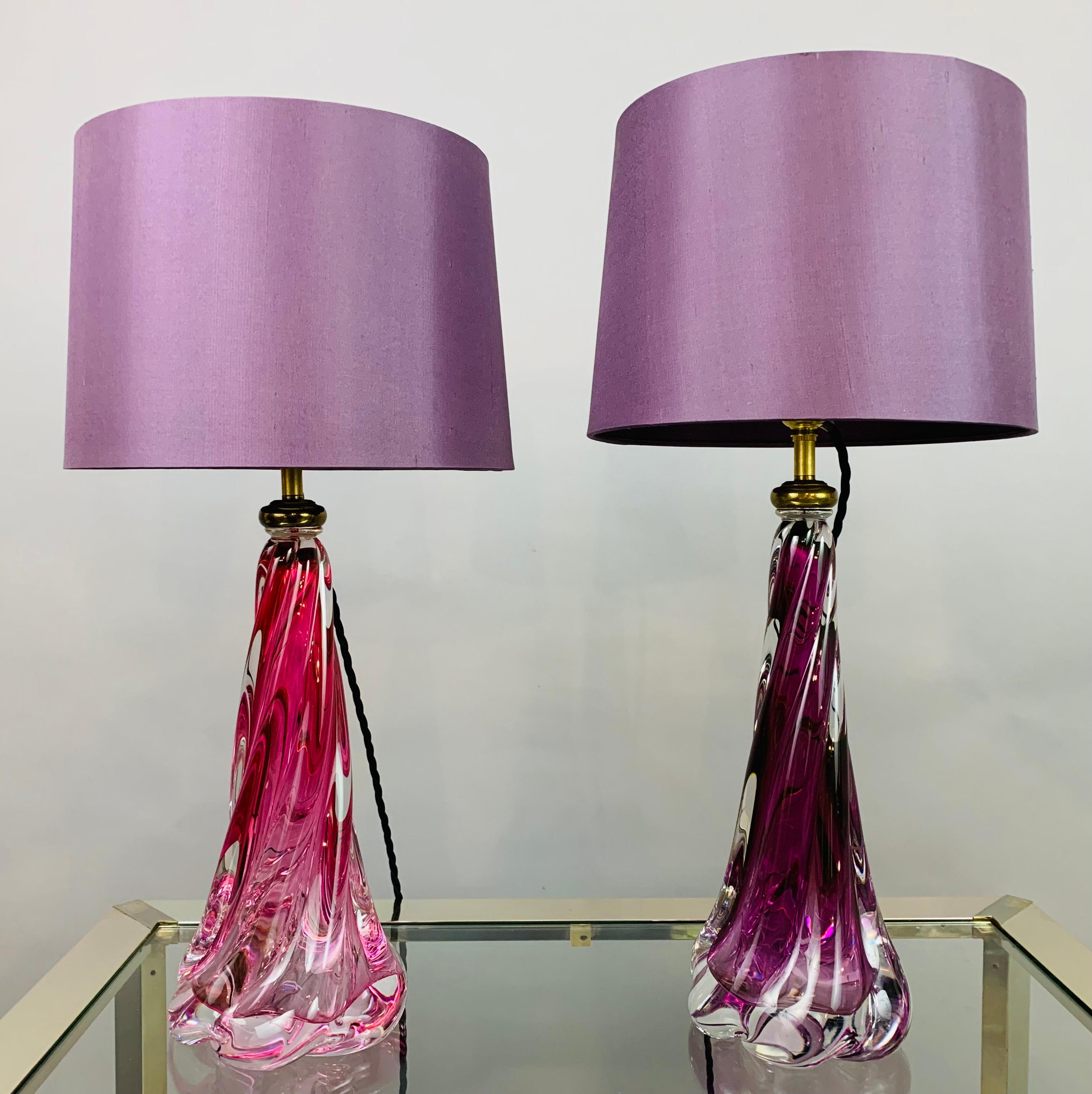 1950s Belgium Val Saint Lambert Purple Swirled Twisted Glass Lamp Base 8