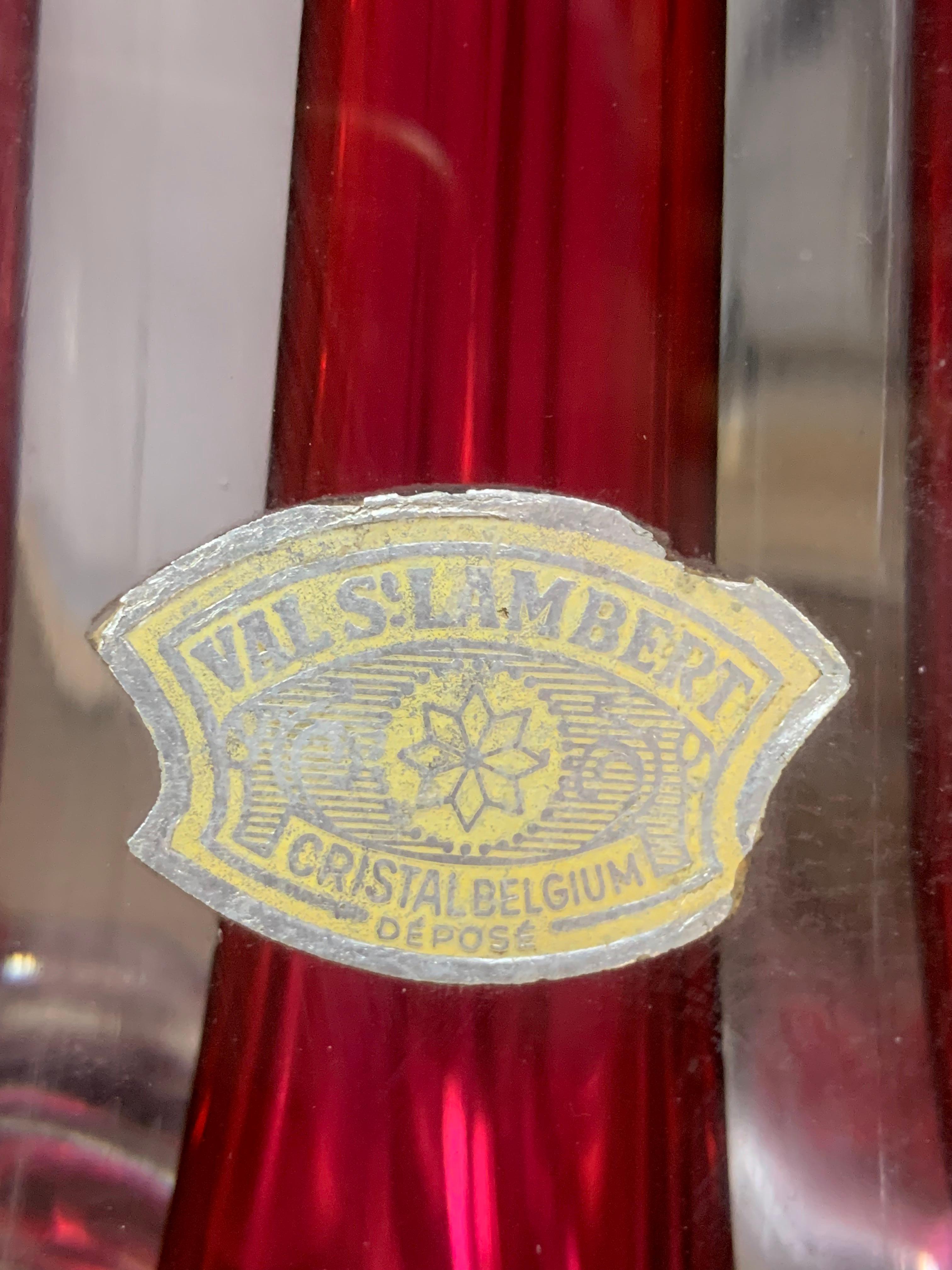 1950s Belgium Val Saint Lambert Red & Clear Crystal Glass % Brass Table Lamp 8