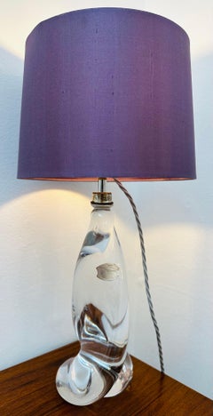 1950s Belgium Val Saint Lambert Swirled Clear Crystal Glass Lamp Base Signed